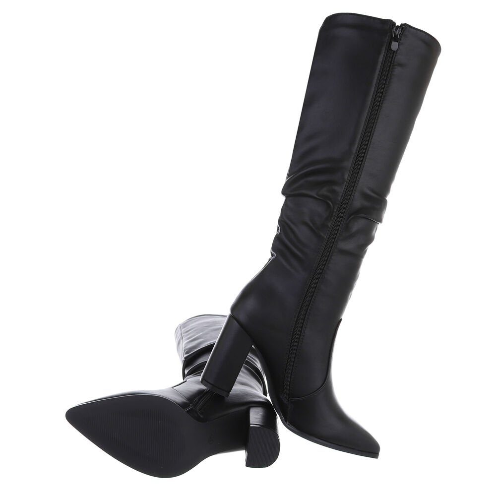 Ital-Design Damen Elegant Stiefel Blockabsatz in Schwarz High-Heel High-Heel-Stiefel