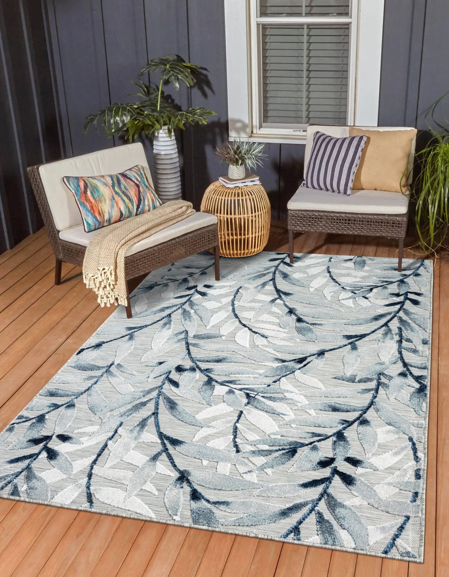 Wohnando Teppich MY-RUG Outdoor-Teppich "Laurel II" 150x80 cm, grau, rechteckig, Höhe: 8 mm, mit floralem Hoch-Tief-Design, für draußen