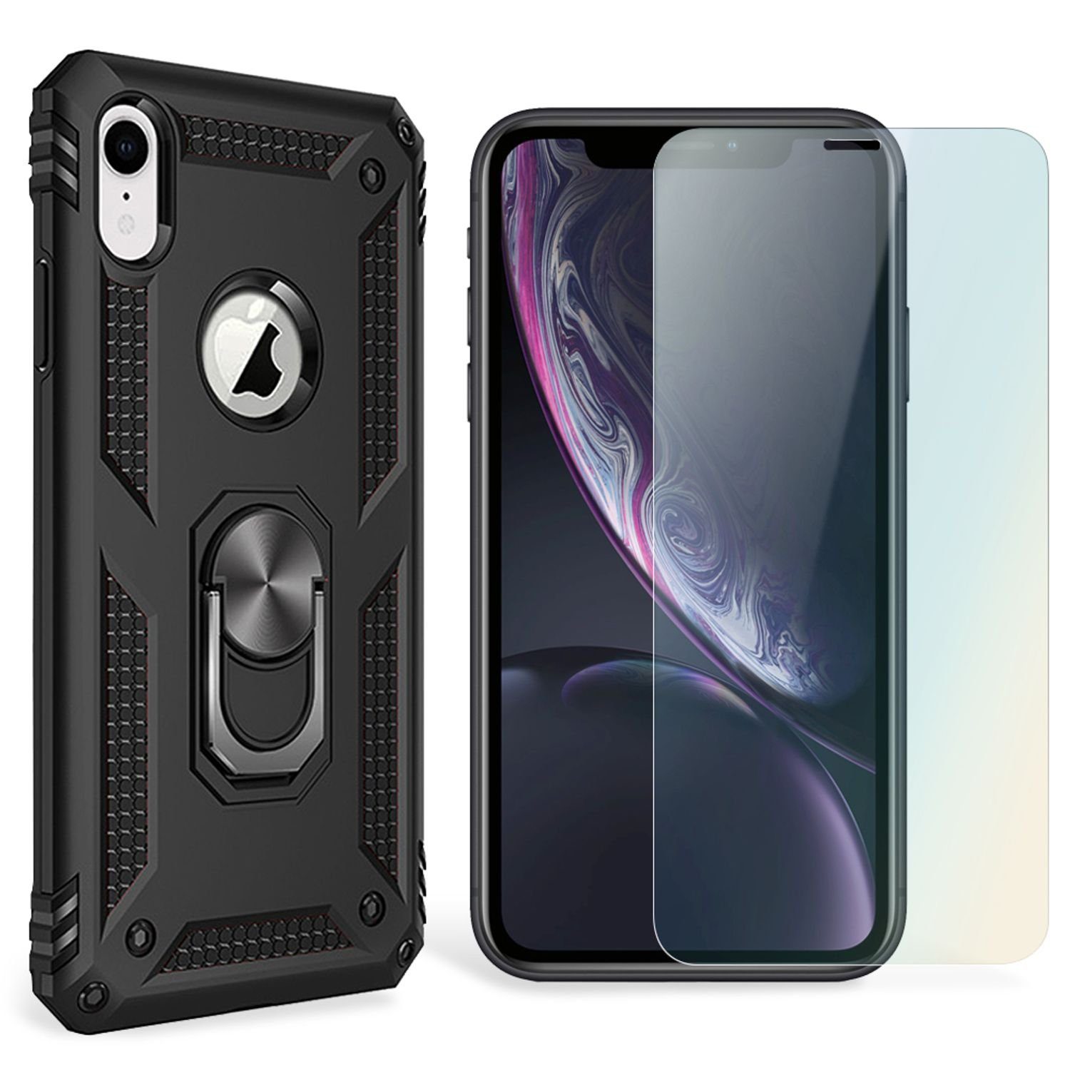 Nalia Smartphone-Hülle Apple iPhone XR, Outdoor Military Style Hülle mit Ring / Extrem Schützend / Panzer Case