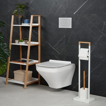 relaxdays WC-Garnitur WC Garnitur Bambus & Edelstahl, Weiß