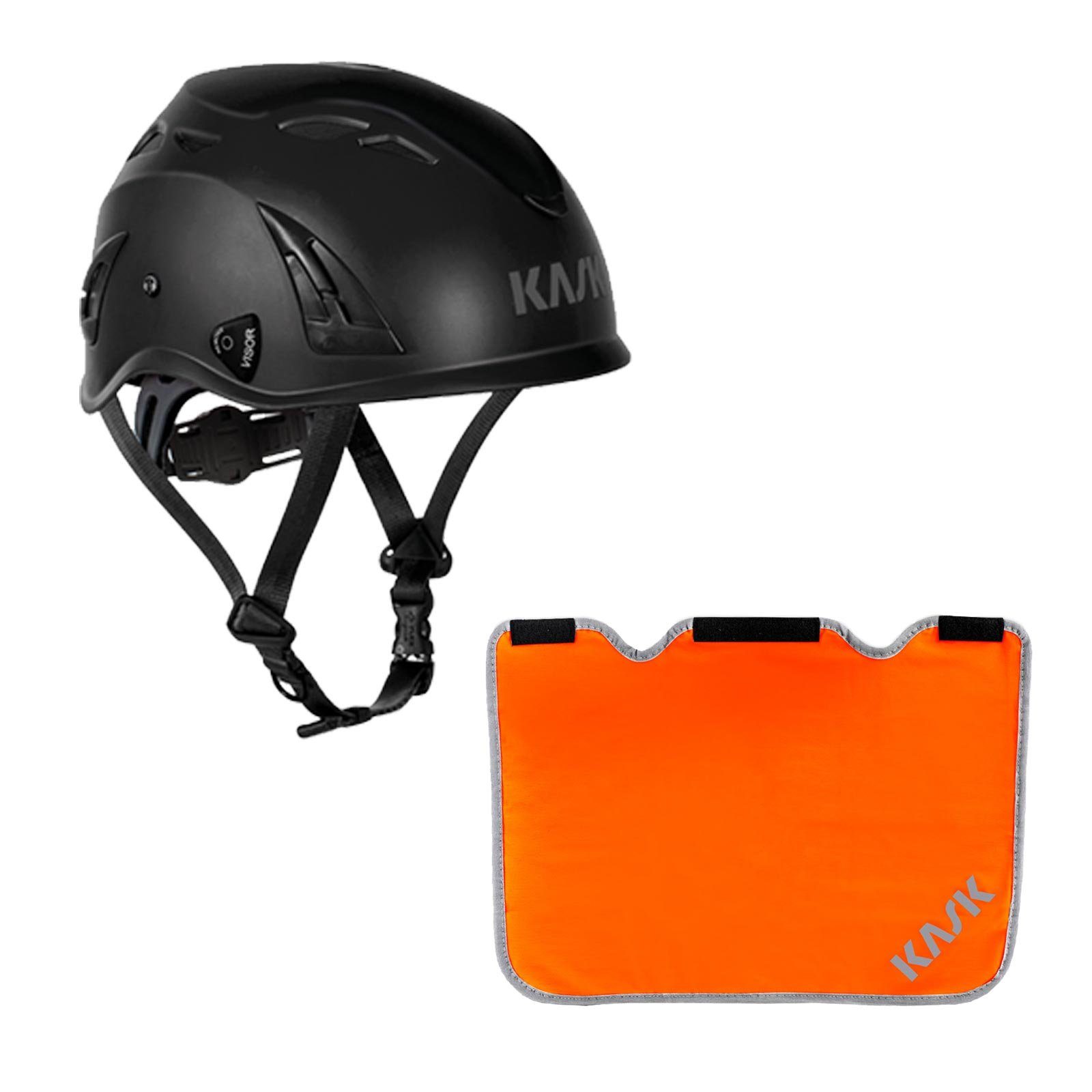 Kask Schutzhelm Plasma AQ BG Förderung Arbeitsschutzhelm schwarz + mit Nackenschutz Bau orange