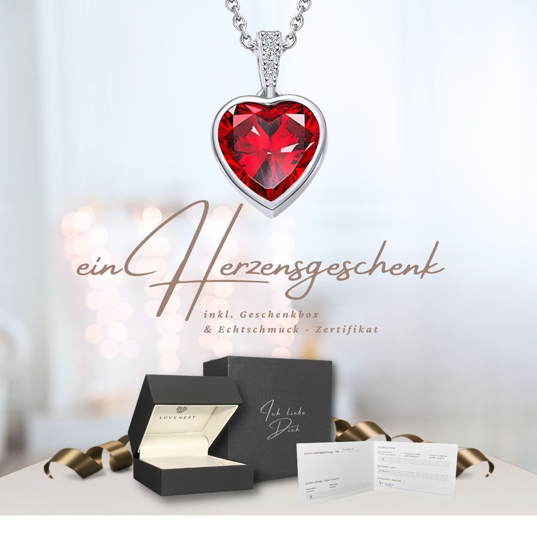 LOVENEST Herzkette Halskette Silber 925 mit rotem Stein Anhänger Silberkette Herz (Silberkette Anhänger Geschenke für Frauen Valentinstag Frau Freundin, Geschenkset Damenkette Weihnachten Set), Sie Geburtstag Hochzeitstag Liebesbeweis Liebesgeschenk Herz Schmuck