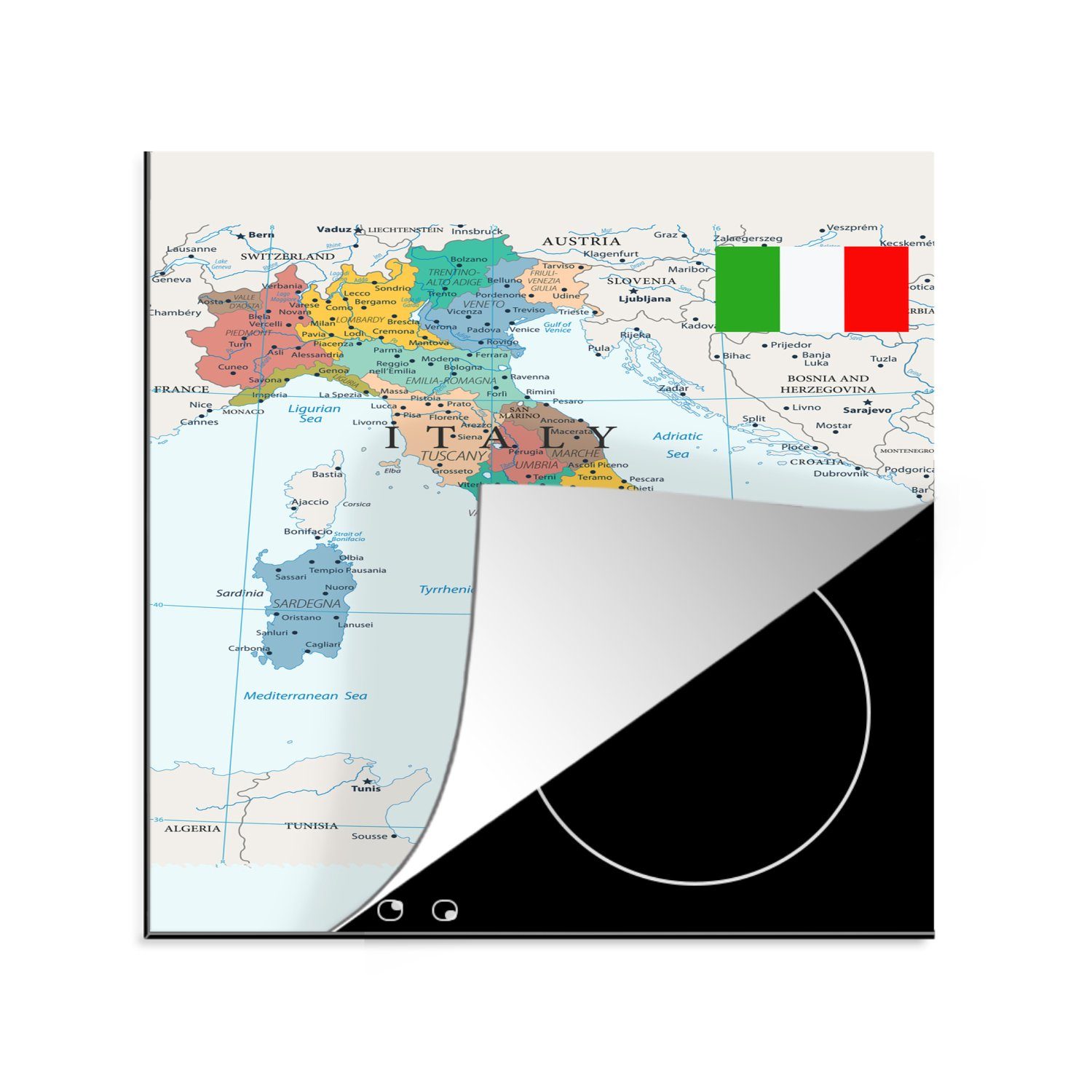 Ceranfeldabdeckung, Italien, tlg), 78x78 Vinyl, Arbeitsplatte MuchoWow Herdblende-/Abdeckplatte (1 cm, von Karte für küche