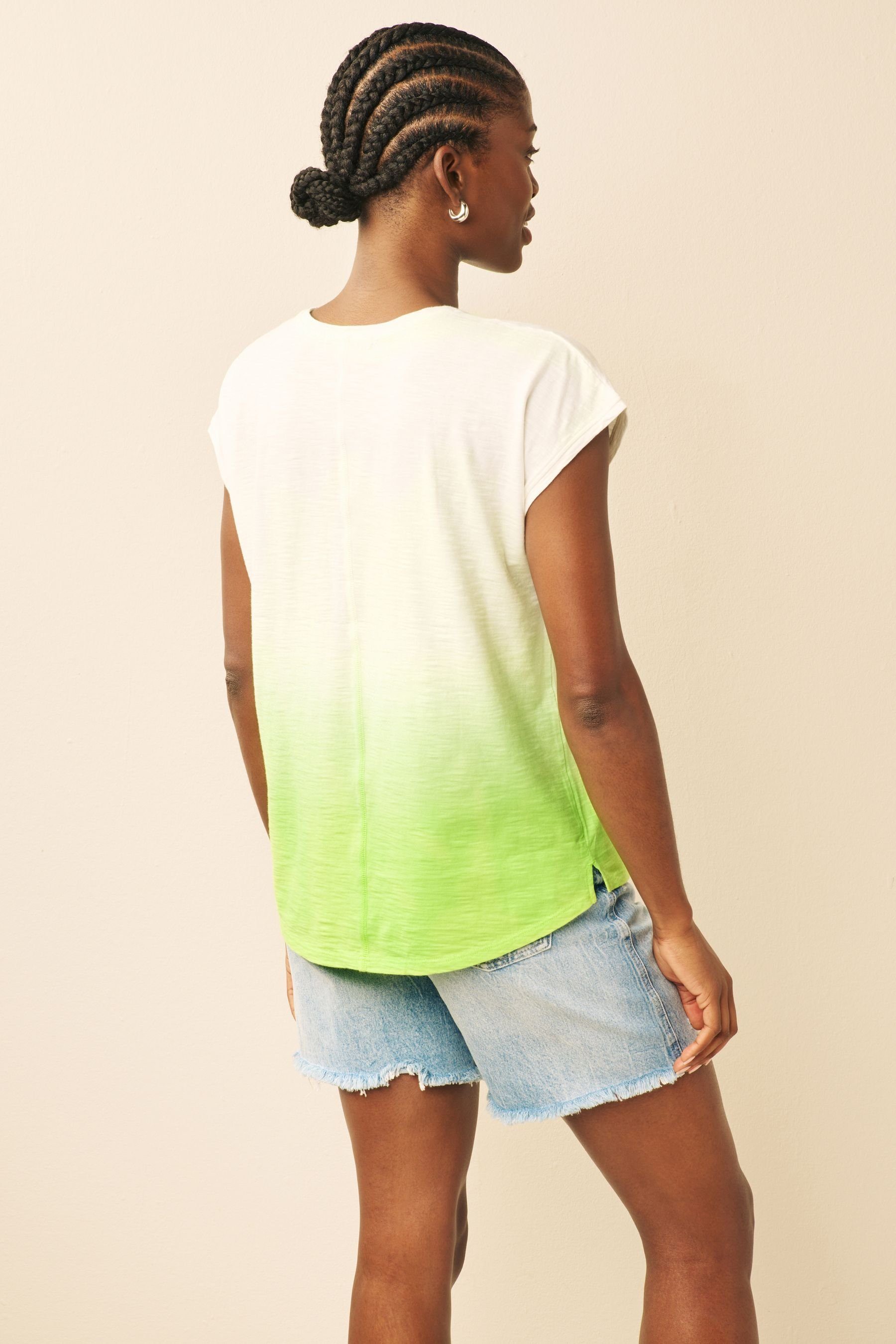 Next T-Shirt Kurzärmeliges Slub Green (1-tlg) mit Rundhalsausschnitt Lime T-Shirt Sparkle Ombre