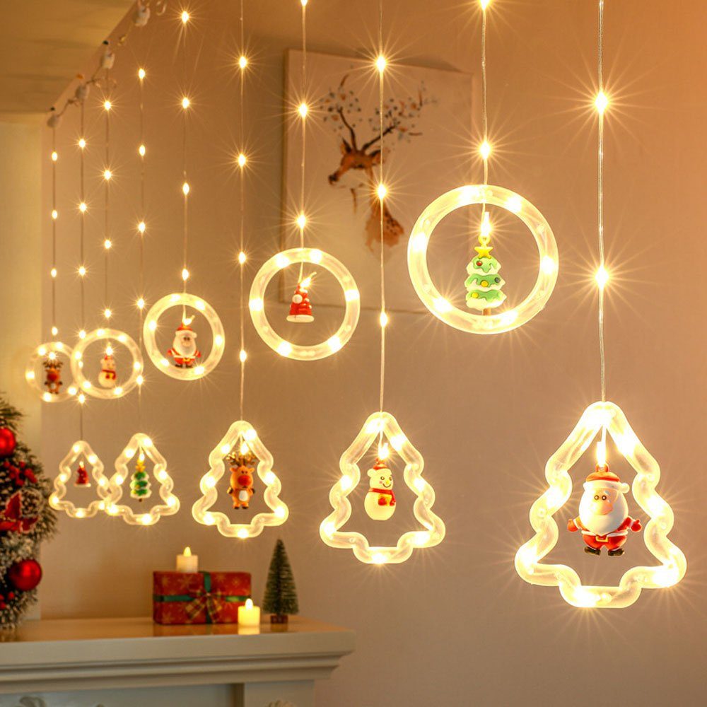 XERSEK LED-Lichtervorhang Eisregen Weihnachtsbeleuchtung LED Außen Dekolicht Lichtervorhang, 120-flammig Warmweiß (Batterie)