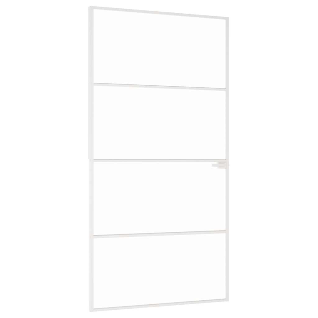 vidaXL Haustür Innentür Weiß 102x201,5 cm Hartglas & Aluminium Schlank (1-St)