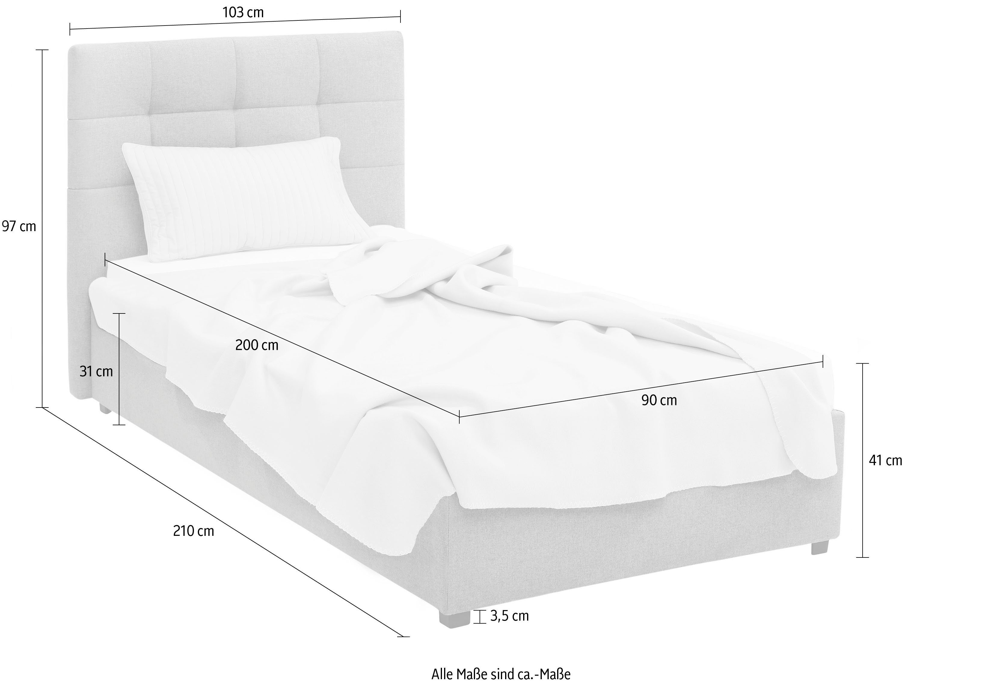 Endres, oder ohne incl. Lüttenhütt Matratze Matratze/Lattenrost wahlweise hellgrau mit Bettkasten, Polsterbett