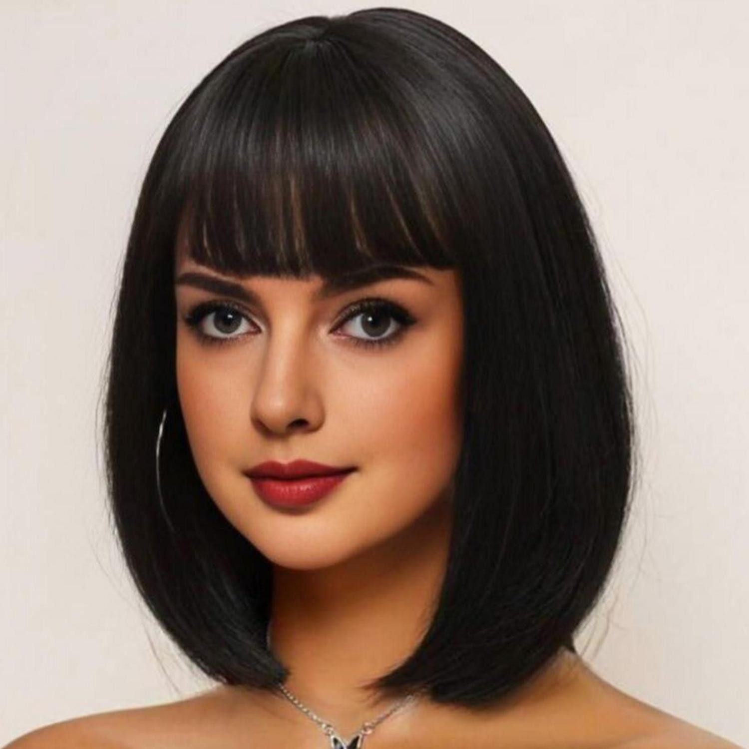 LuxusKollektion Kostüm-Perücke Perücke Bob Pony Synthetikhaar gewellt Cosplay Damen 28 cm Schwarz