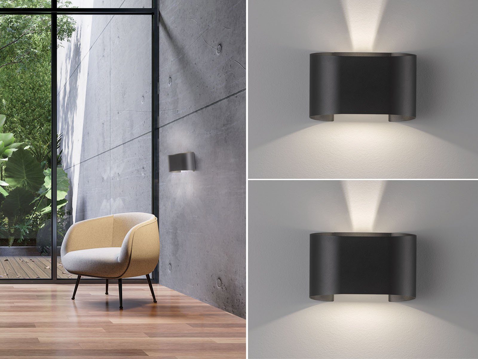 FISCHER & HONSEL LED Außen-Wandleuchte, IP 44, Lichtwinkel einstellbar, LED fest integriert, Warmweiß, 2er SET Außenleuchten 18x12cm & Wand-Beleuchtung Innen Treppen-Haus