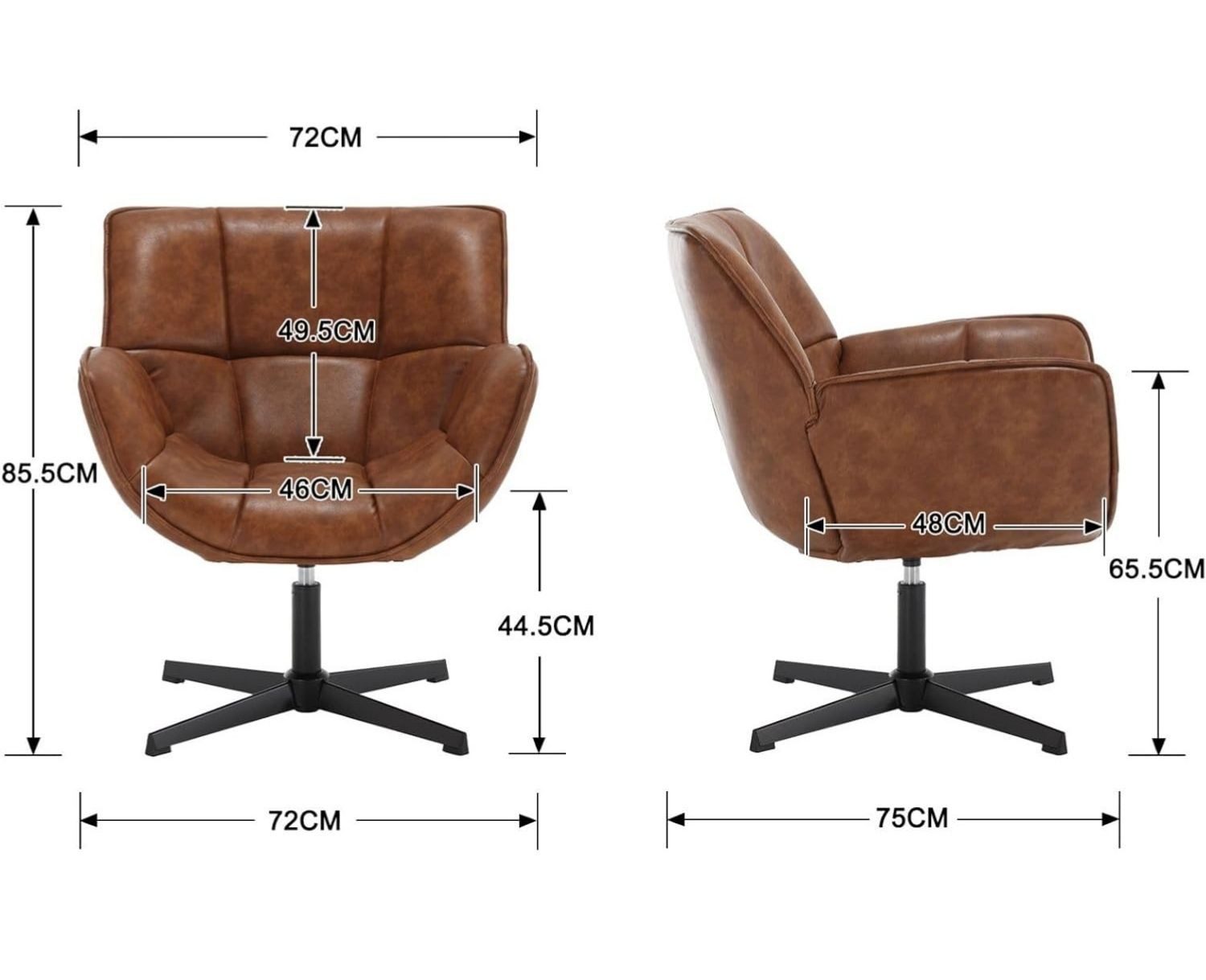 WAHSON OFFICE CHAIRS Loungesessel Armlehnstuhl Sessel aus PU-Leder, drehbar mit Metallbeinen
