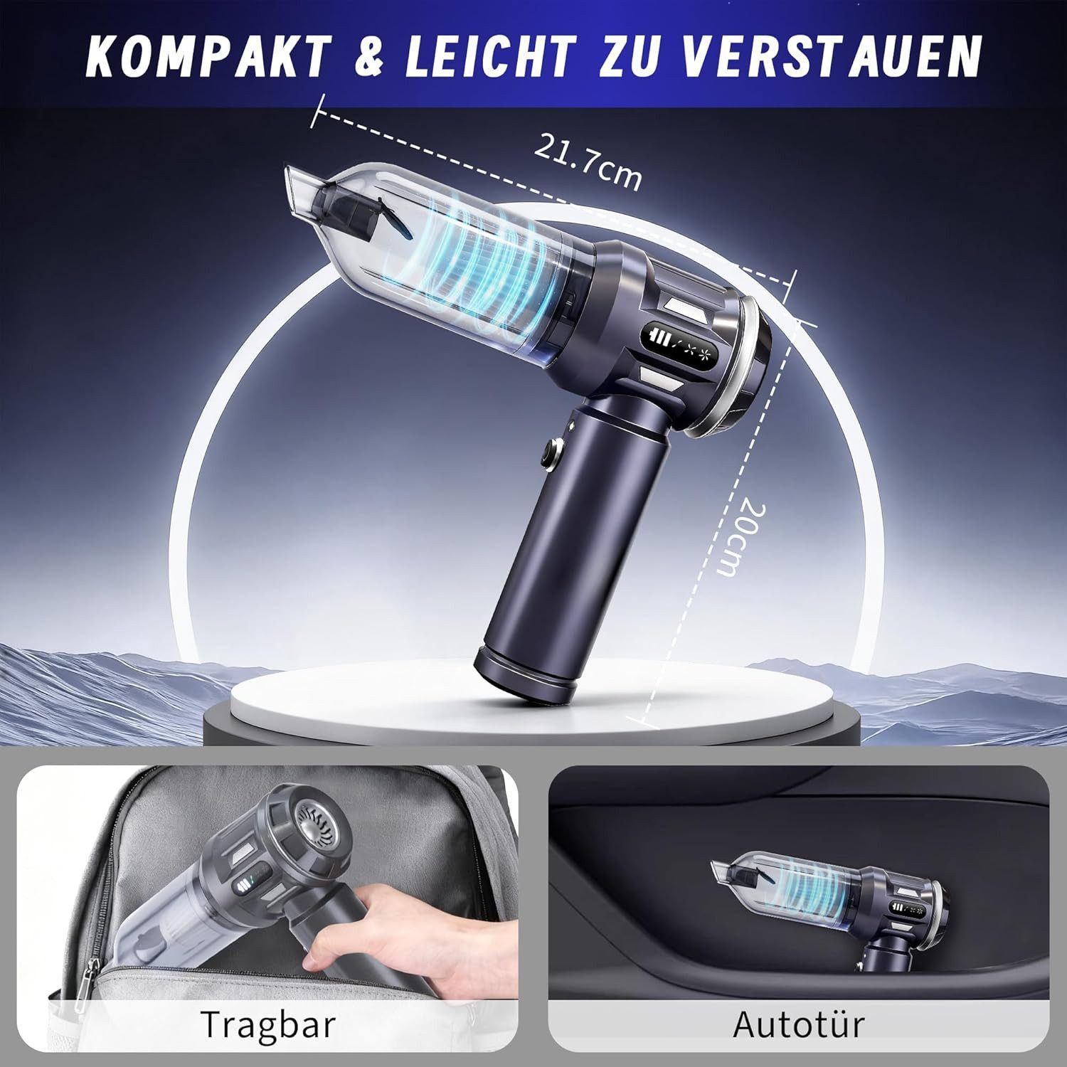 Nettlife Akku-Handstaubsauger kabellos Mini 25000Pa starker Akku bürstenloser Motor 4-in-1, 3 Stufen Tragbarer Staubsauger für PKW Wohnmobil Camping Treppen Sofa