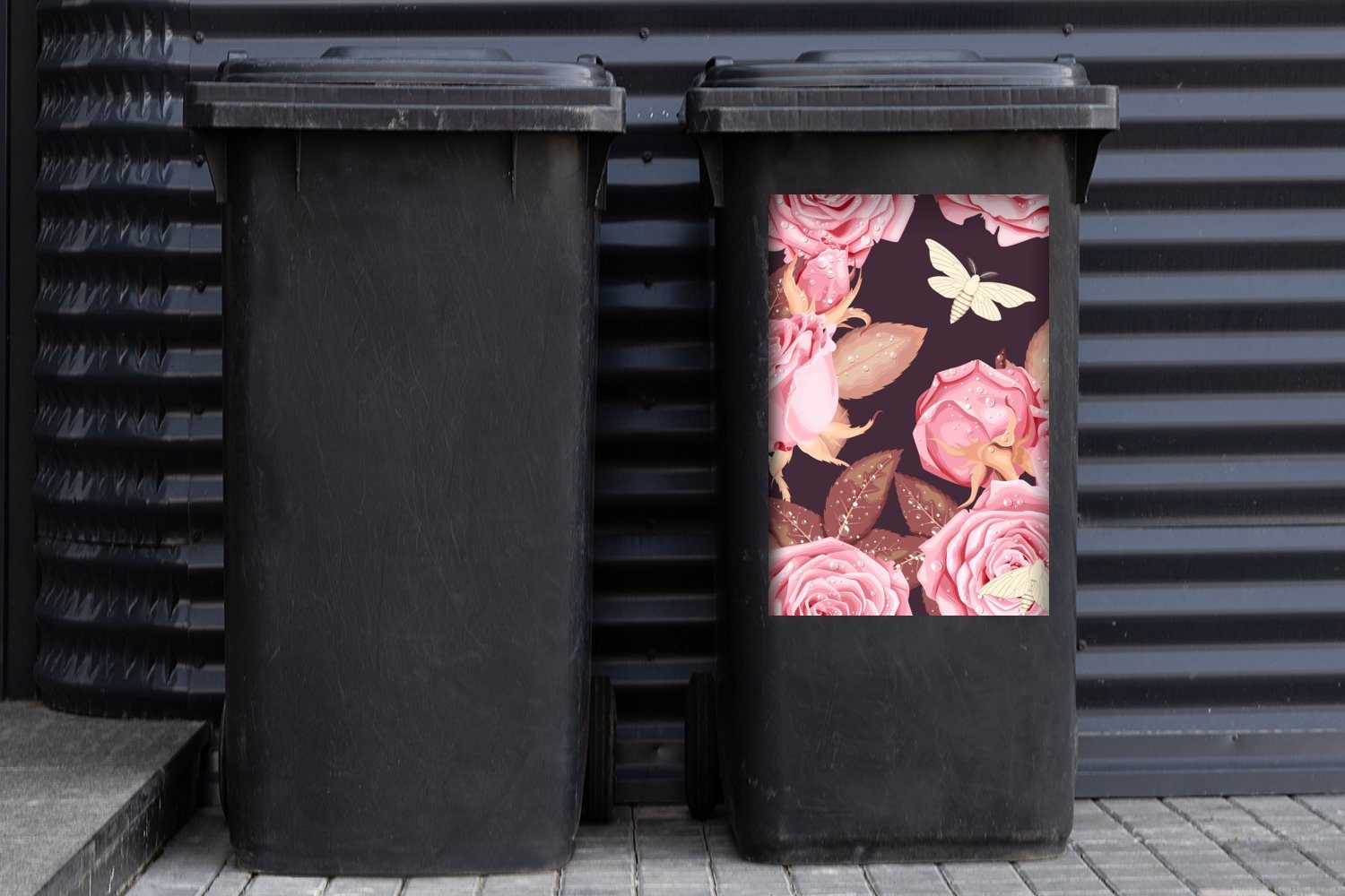 Container, Mülltonne, Tropfen MuchoWow Sticker, St), Rosen - Abfalbehälter (1 - Mülleimer-aufkleber, Schmetterlinge Wandsticker