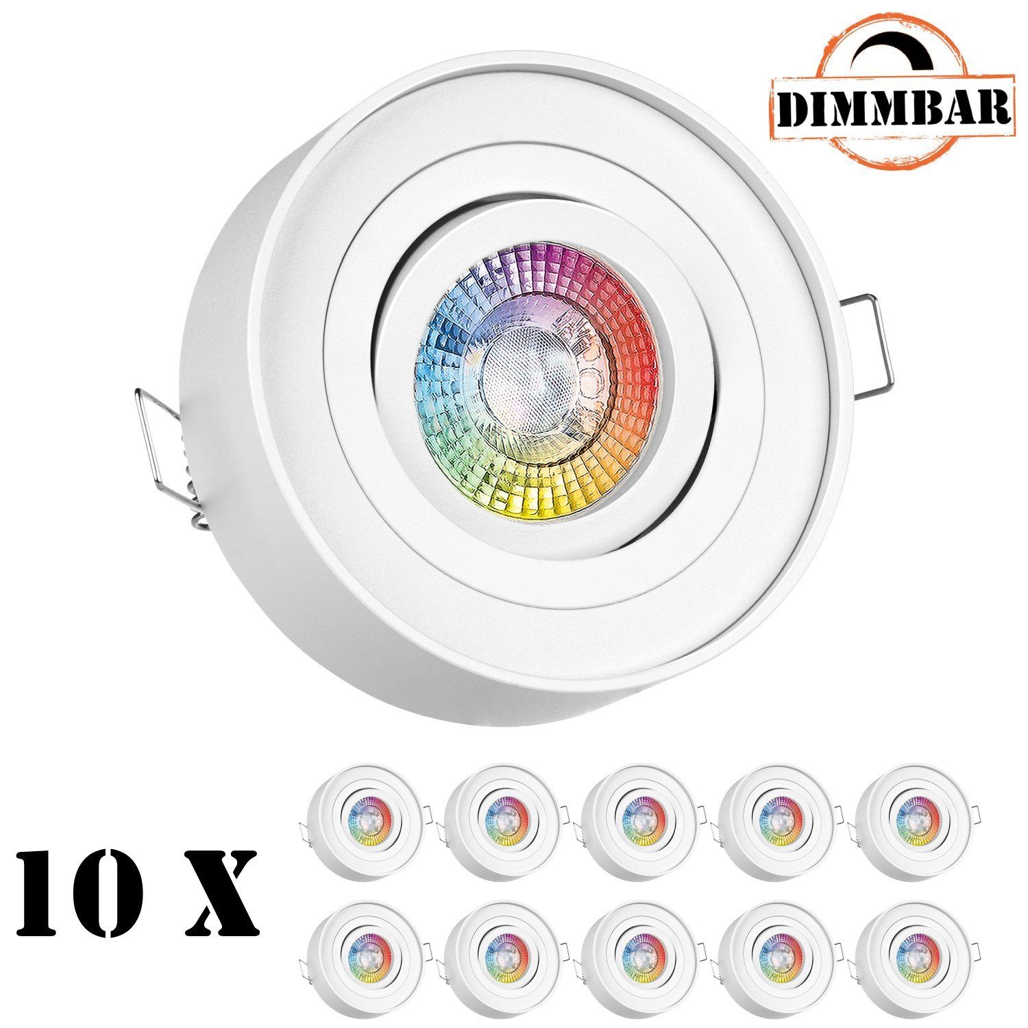 LEDANDO LED Einbaustrahler 10er flach in LED extra Einbaustrahler von weiß LED 3W RGB LED Set mit