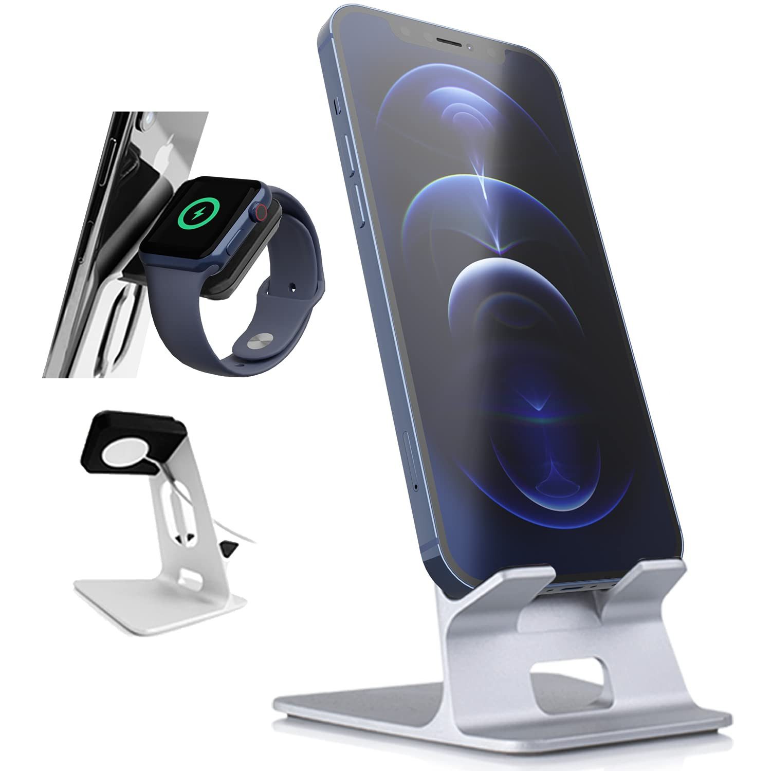 Orzly Handy-Halterung 2-in-1 Universal Stand für Smartphone & Smartwatch aus Aluminium