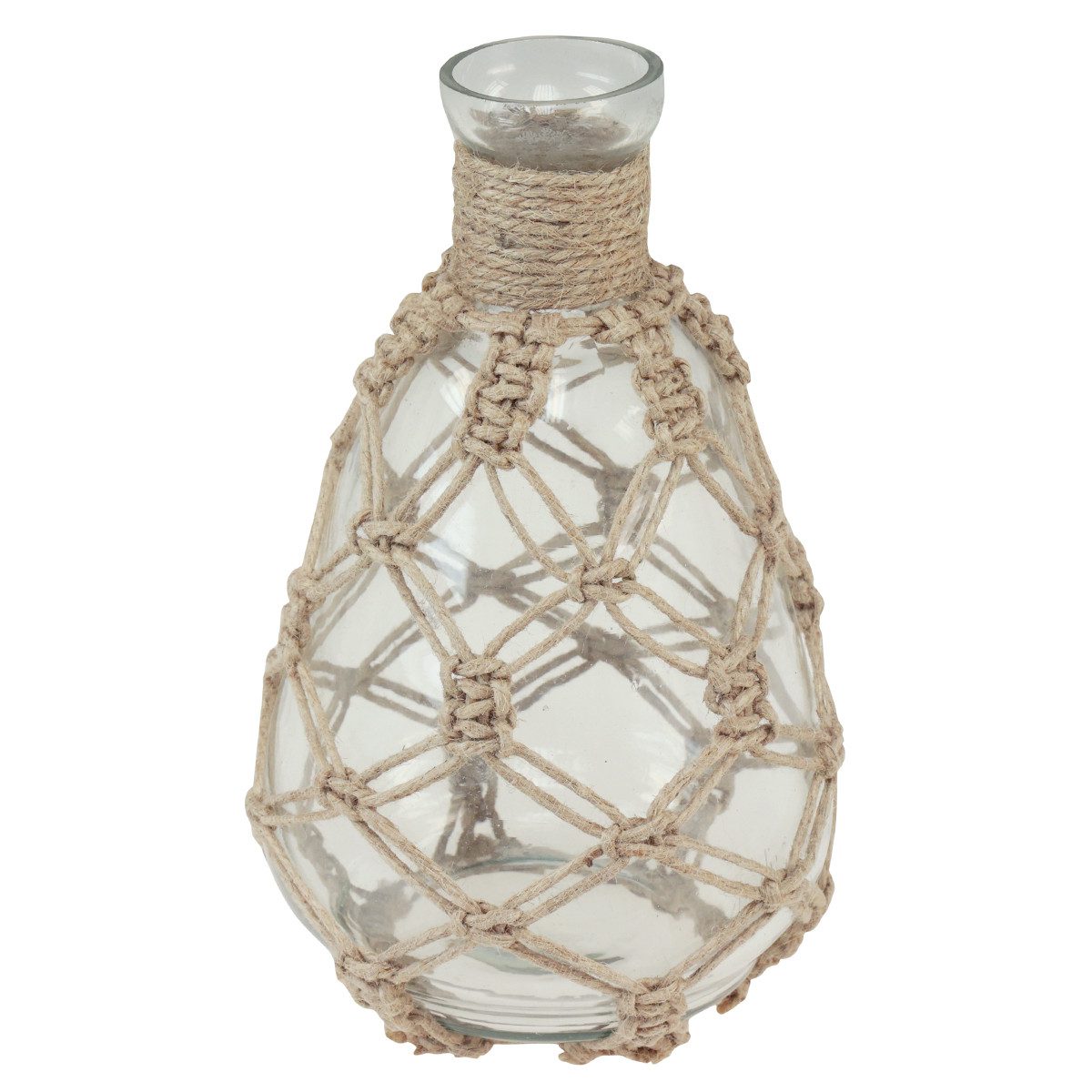 Posiwio Tischvase Glasvase Makramee Jute Natur Ø11cm H19,5cm Maritim Deko Sommer