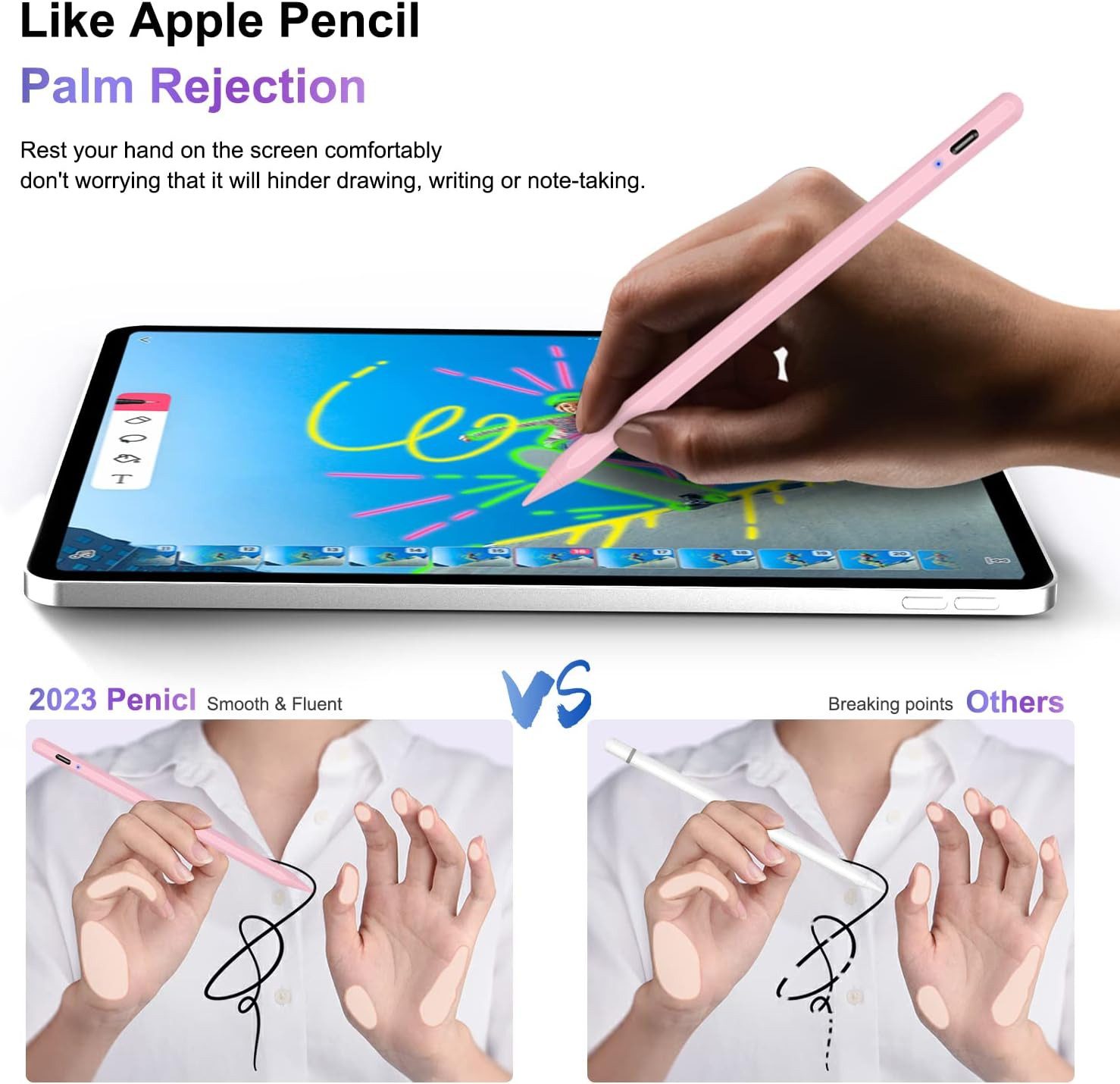 LA CUTE Eingabestift Stylus Pen für iPad mit USB-C, Magnetischer Eingabestift, Pencil (Stylus Pen Set mit Ladekabel & Ersatzspitzen für iPads, Enthält Stylus Pe – Bild 2 von 5