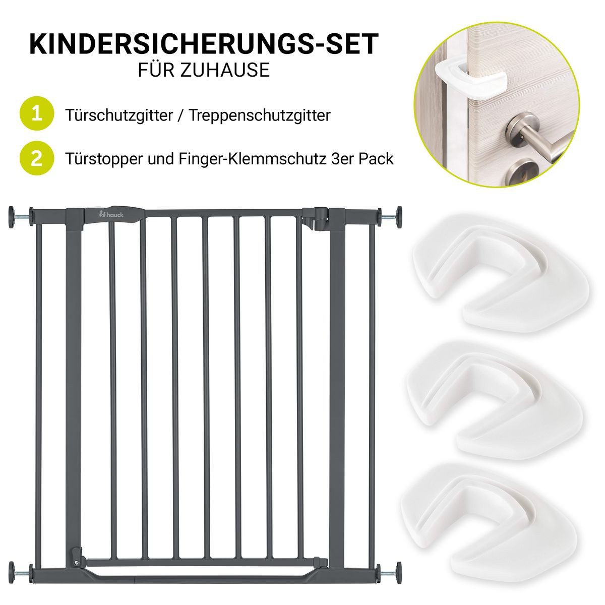 Hauck Türschutzgitter Clear Step 2 - Dark Grey, Treppenschutzgitter Set 75–80 cm ohne Bohren mit 3x Klemmschutz