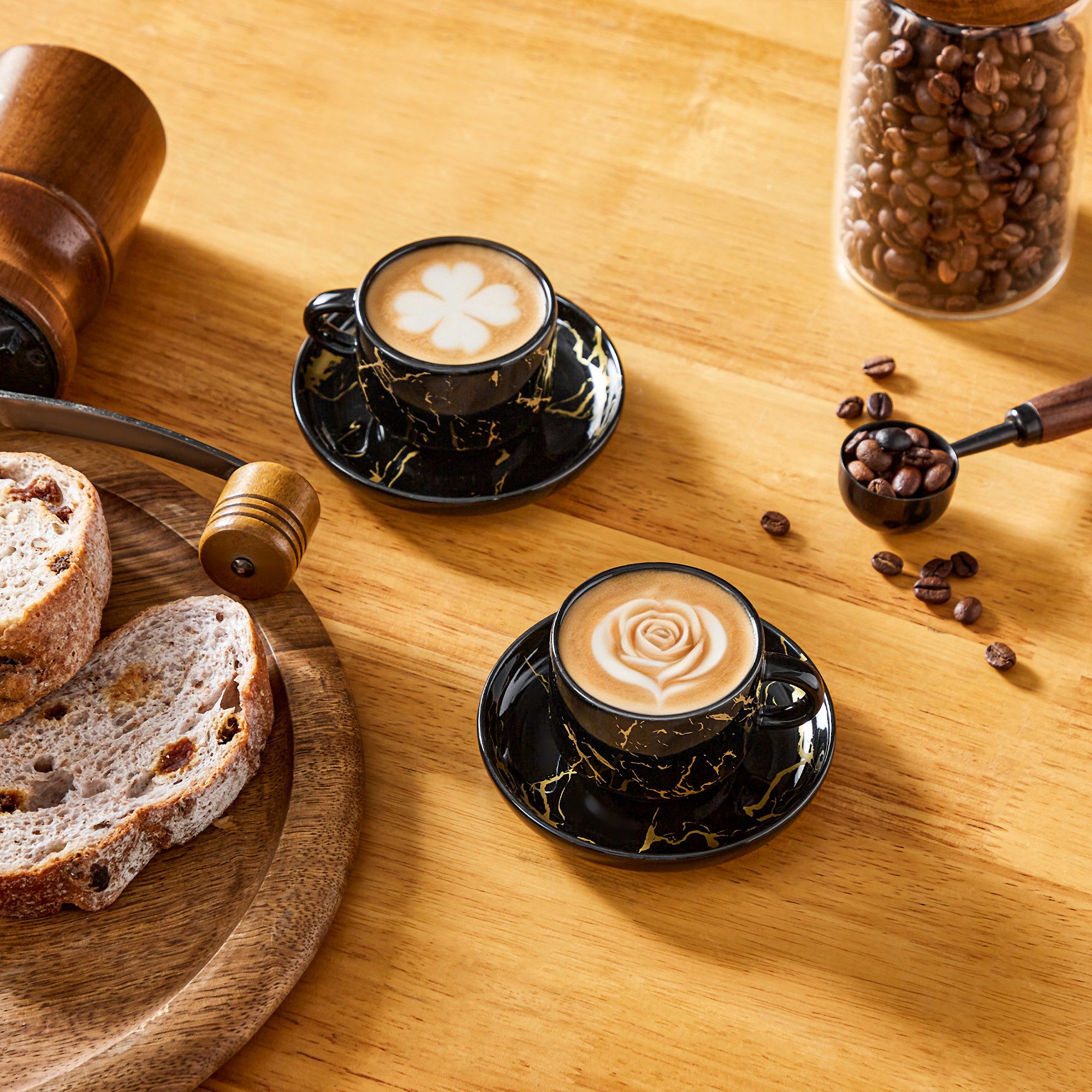 MALACASA Kaffeeservice Porzellan Espressotasse, Metallständer, Weiß/Schwarz/Marmor (6-tlg), 6 Personen, Porzellan – Bild 5 von 5