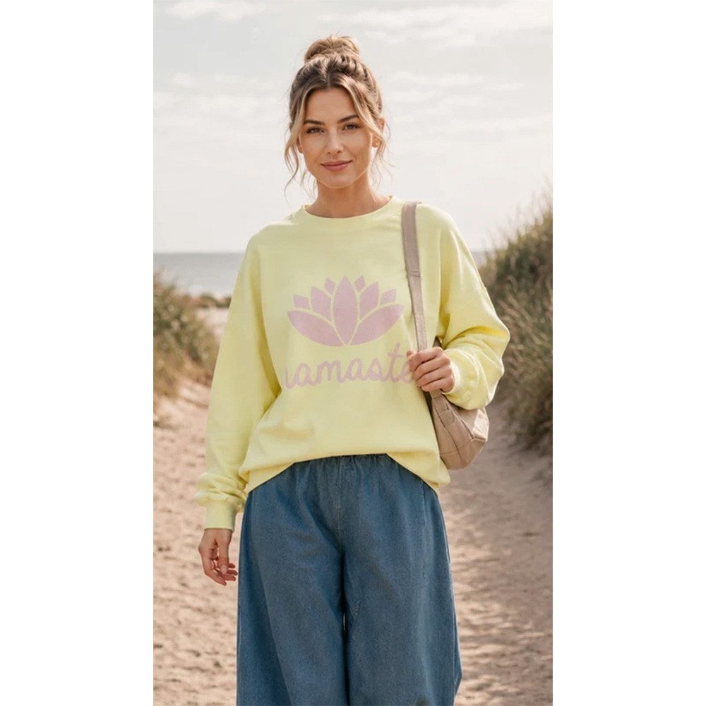 Miss Goodlife Sweatshirt Miss Goodlife Damen MG15125 Sweatshirt Roundneck Namasté, Pastellgelb