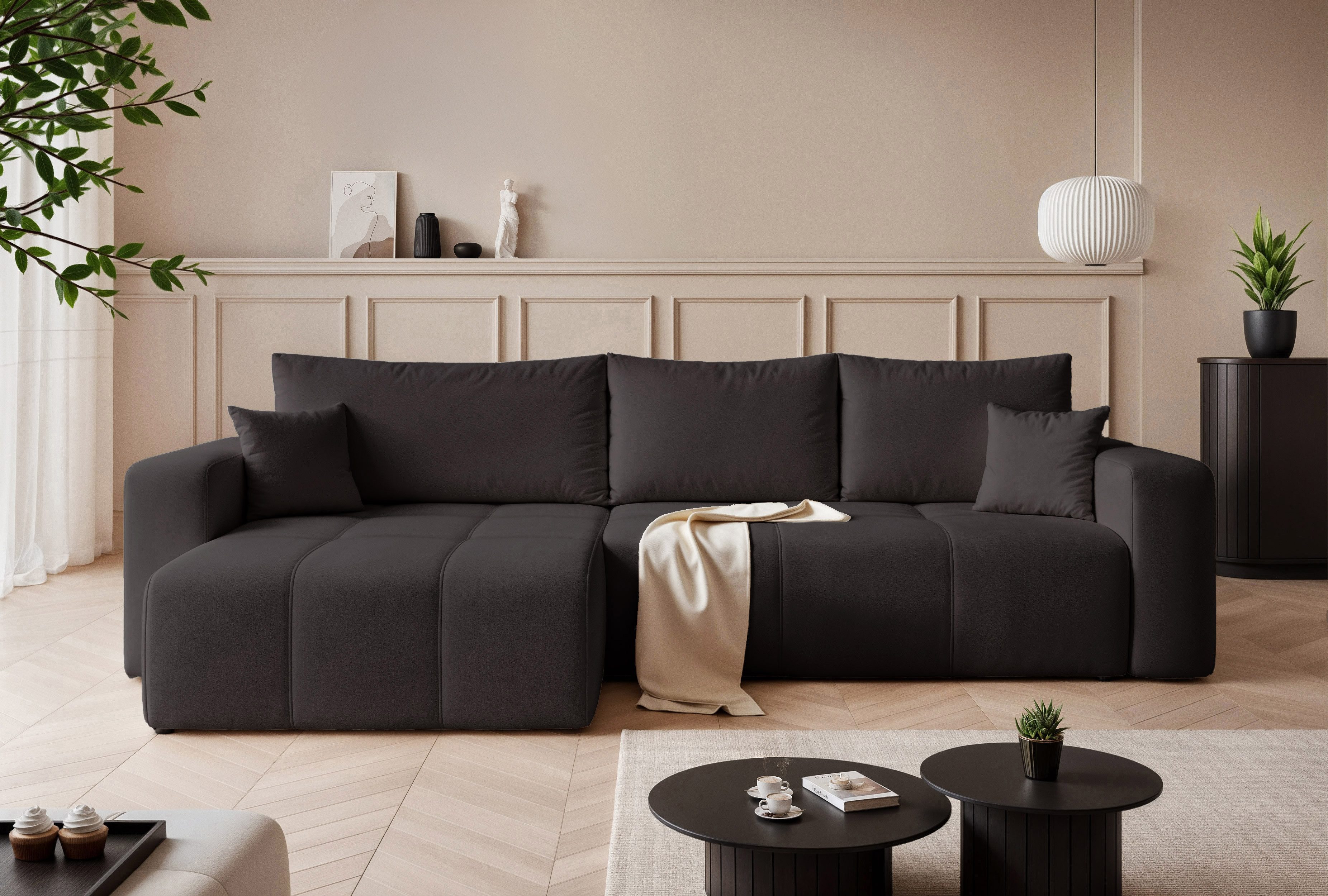 yourhouse24 Ecksofa PEDRO XL (278 cm) aus Samt mit Schlaffunktion & Bettkasten