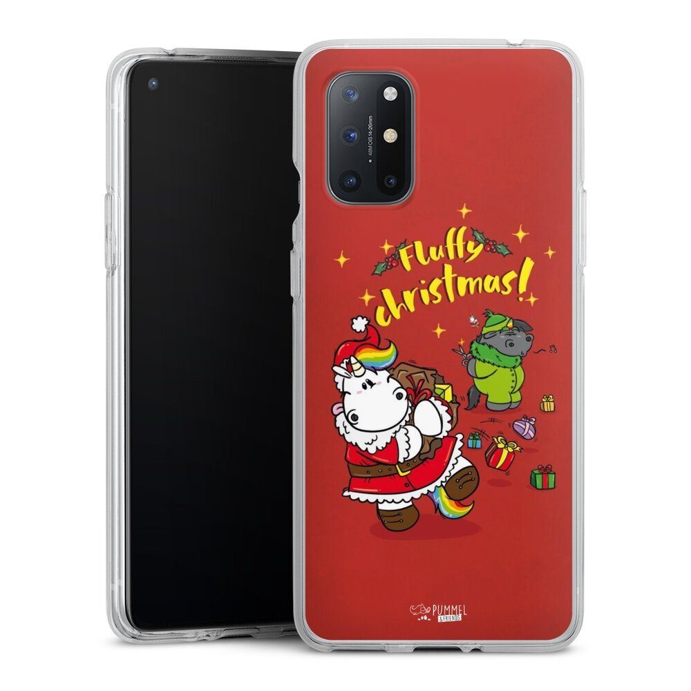 DeinDesign Handyhülle Pummeleinhorn Fluffy Christmas Red, OnePlus 8T Silikon Hülle Bumper Case Handy Schutzhülle