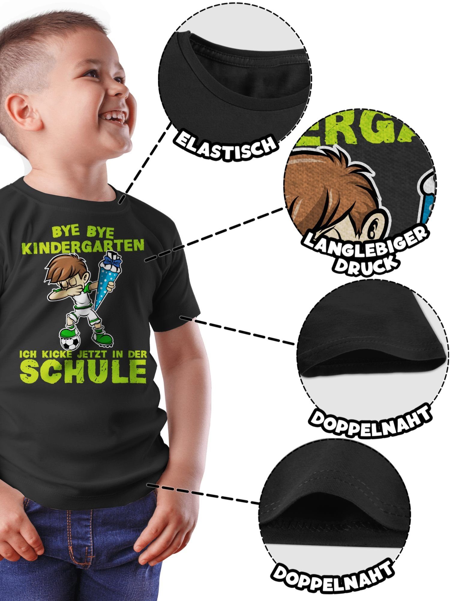 Shirtracer T-Shirt Bye Bye Kindergarten ich kicke jetzt in der Schule Dabbing Junge Fußba (1-tlg) Einschulung Junge Schulanfang Geschenke