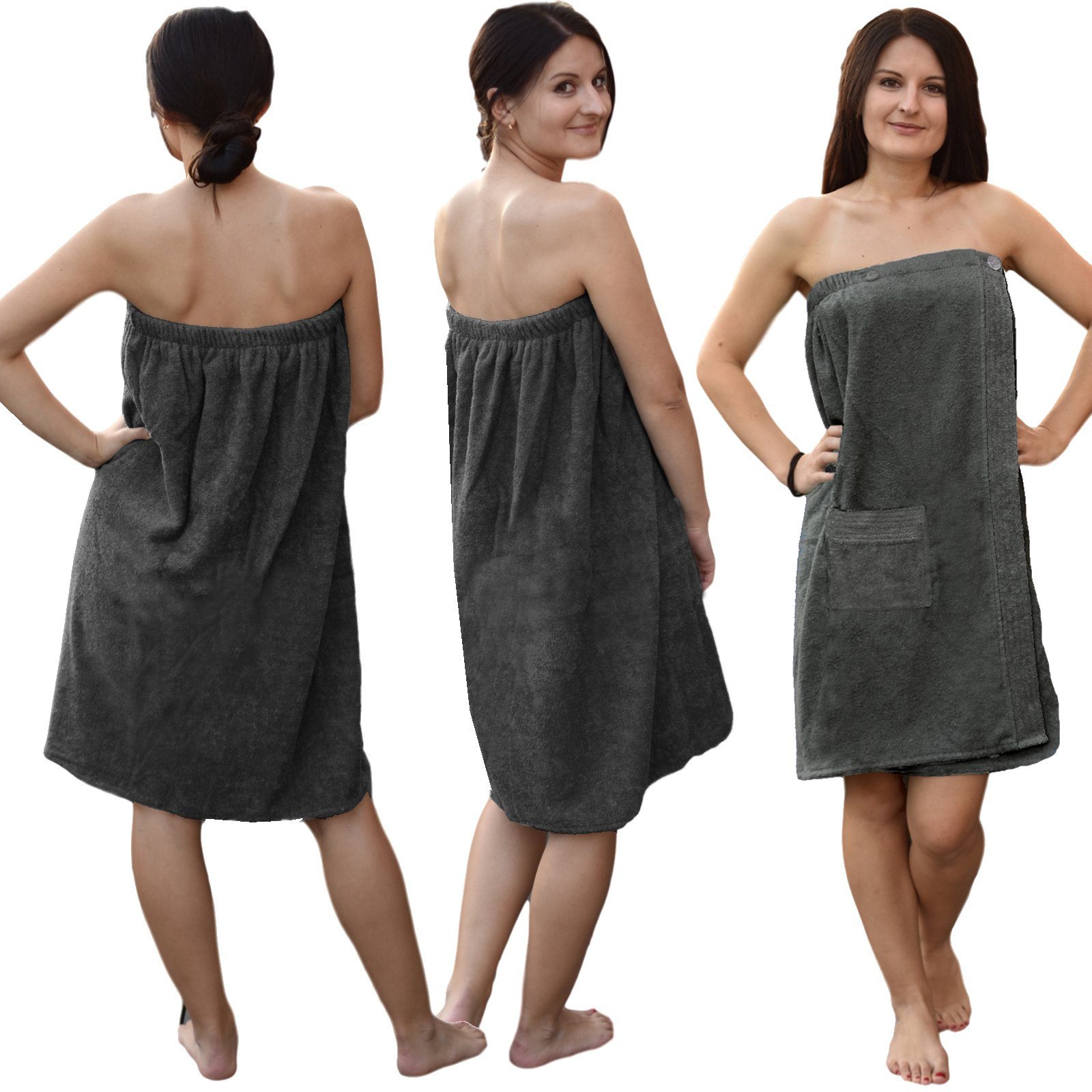 Kilt Baumwolle Frottee Anthrazit Sauna - 100% Saunatuch Sarong Damen - JEMIDI M-XXL