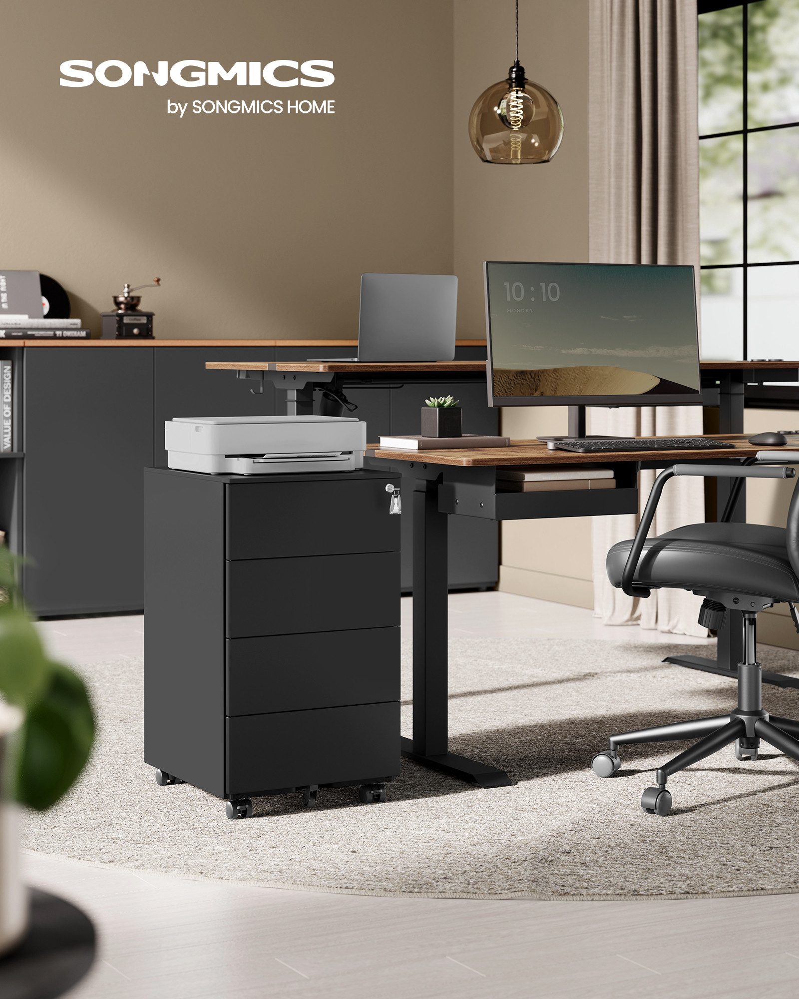 SONGMICS Rollcontainer Schubladenschrank, mobiler Aktenschrank, Metallschra günstig online kaufen