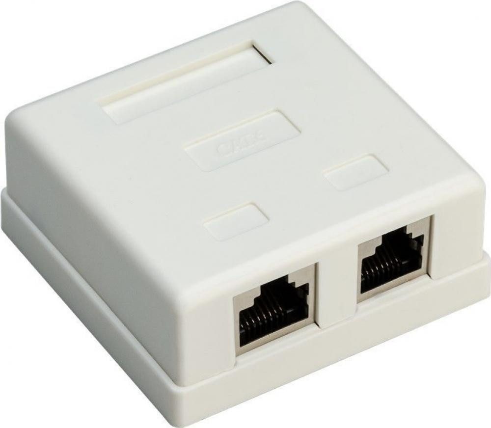 Netzwerkstecker 2 Port RJ45 Anschlussdose, CAT 6, STP geschirmt, weiß