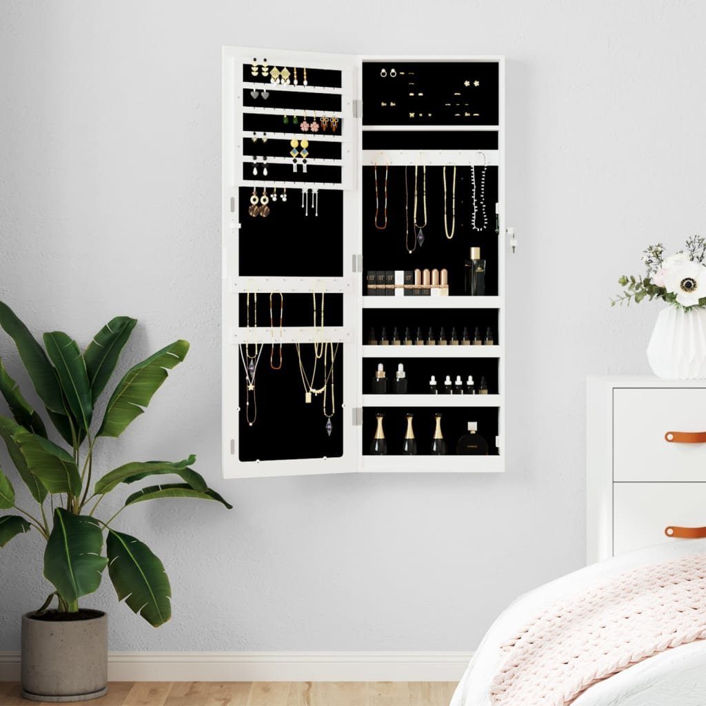 vidaXL Spiegel Schmuckschrank mit Spiegel Wandmontage Weiß 37,5x10x106 cm (1-St)