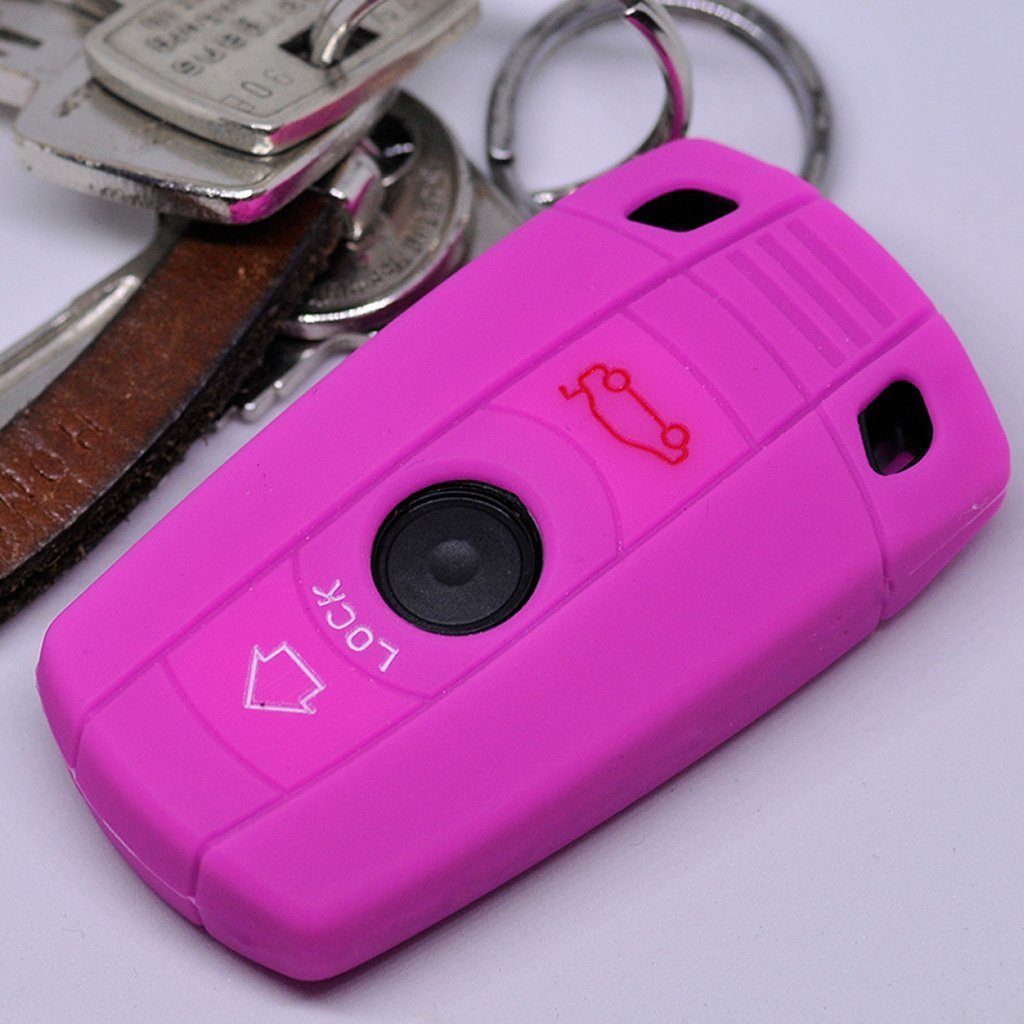 mt-key Schlüsseltasche Autoschlüssel Softcase Silikon Schutzhülle Pink, für BMW E90 E91 Z4 E87 E60 E71 E72 E81 E82 E88 E89 1er 5er ab 2008