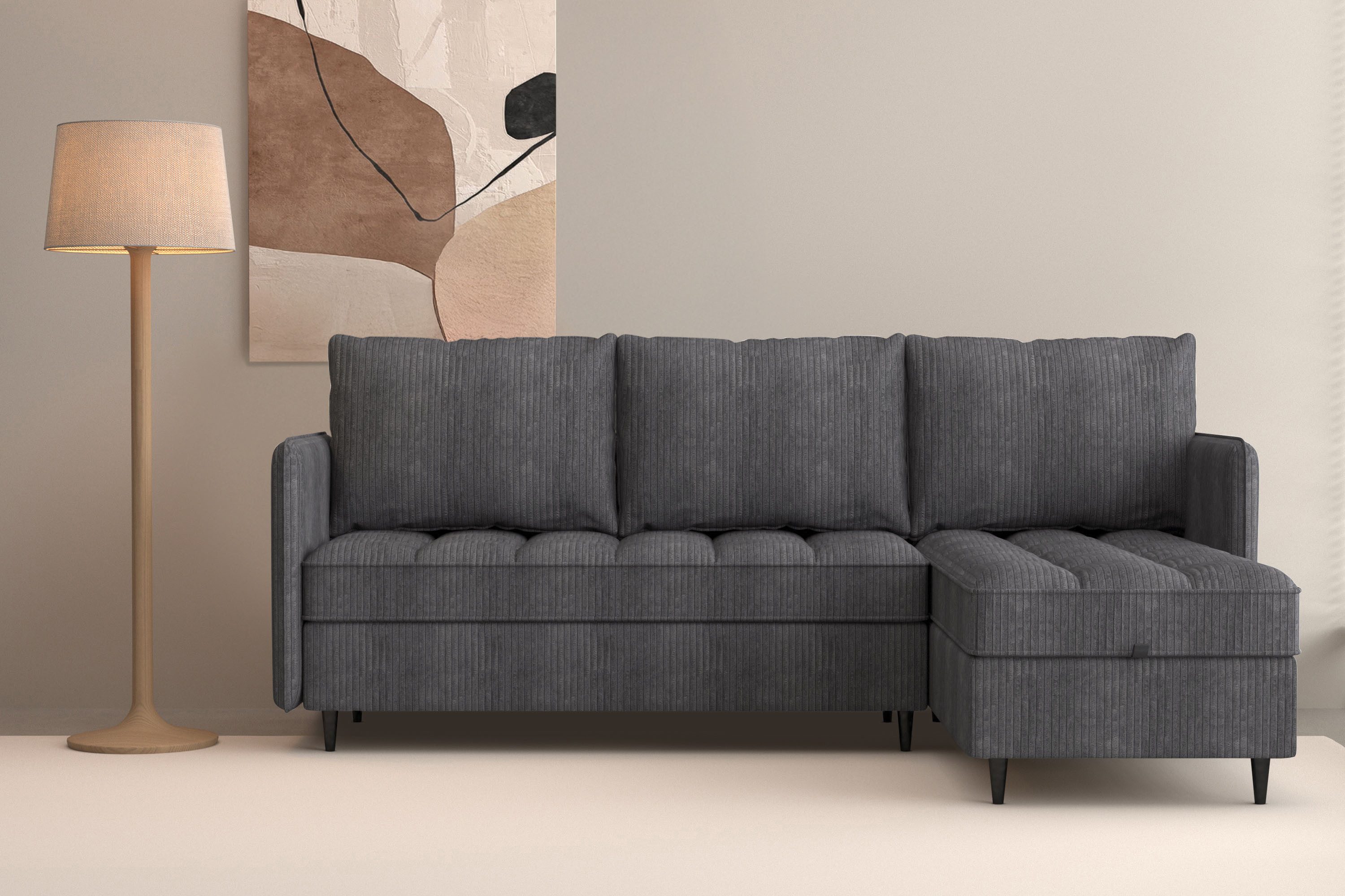 Dorel Home Ecksofa LINDHUS, L-Form, verschiedene Stellvarianten, Modulsofa, Recamiere, Stauraum, Cord und Chenille-Bezug