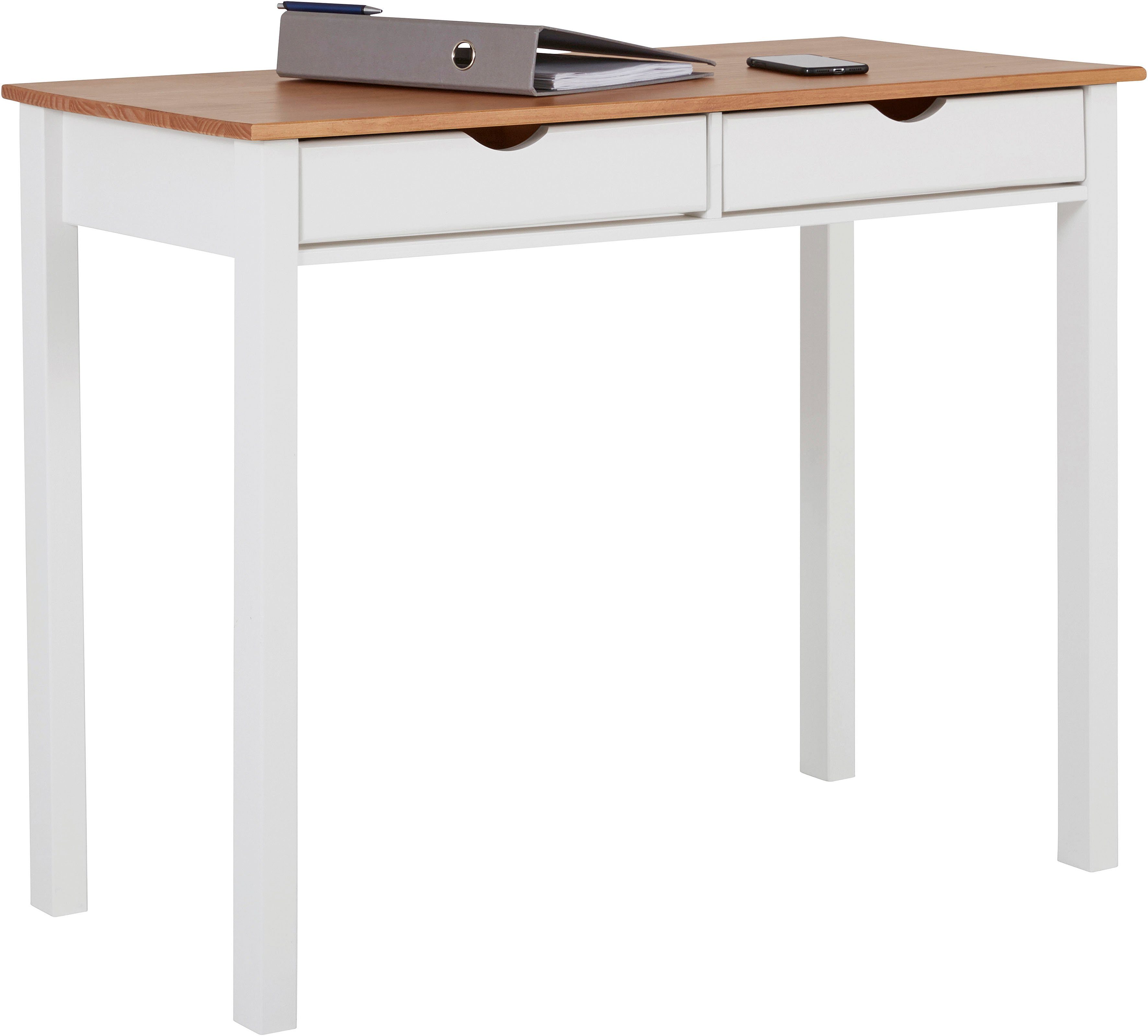Home affaire Schreibtisch Gava, massives Kiefernholz, für das home office, Breite 100/120/140 cm