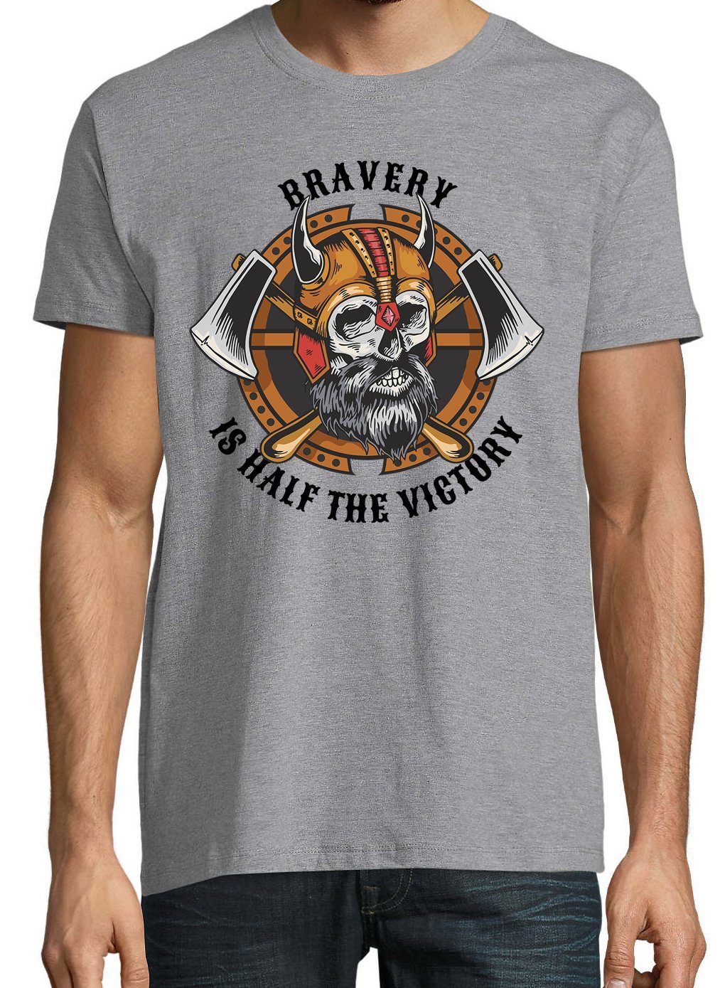 Youth Designz T-Shirt trendigem mit Victory" Herren Frontprint The Shirt Grau Half "Bravery Is Of