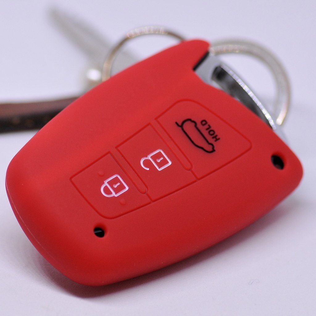 mt-key Schlüsseltasche Autoschlüssel Softcase Silikon Schutzhülle Rot, für Hyundai Genesis Equus ix45 Grandeur Santa Fe Azera 3 Knopf KEYLESS
