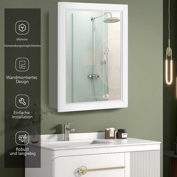 COSTWAY Badezimmerspiegelschrank mit Spiegel&Einzeltür, 50x16x66cm
