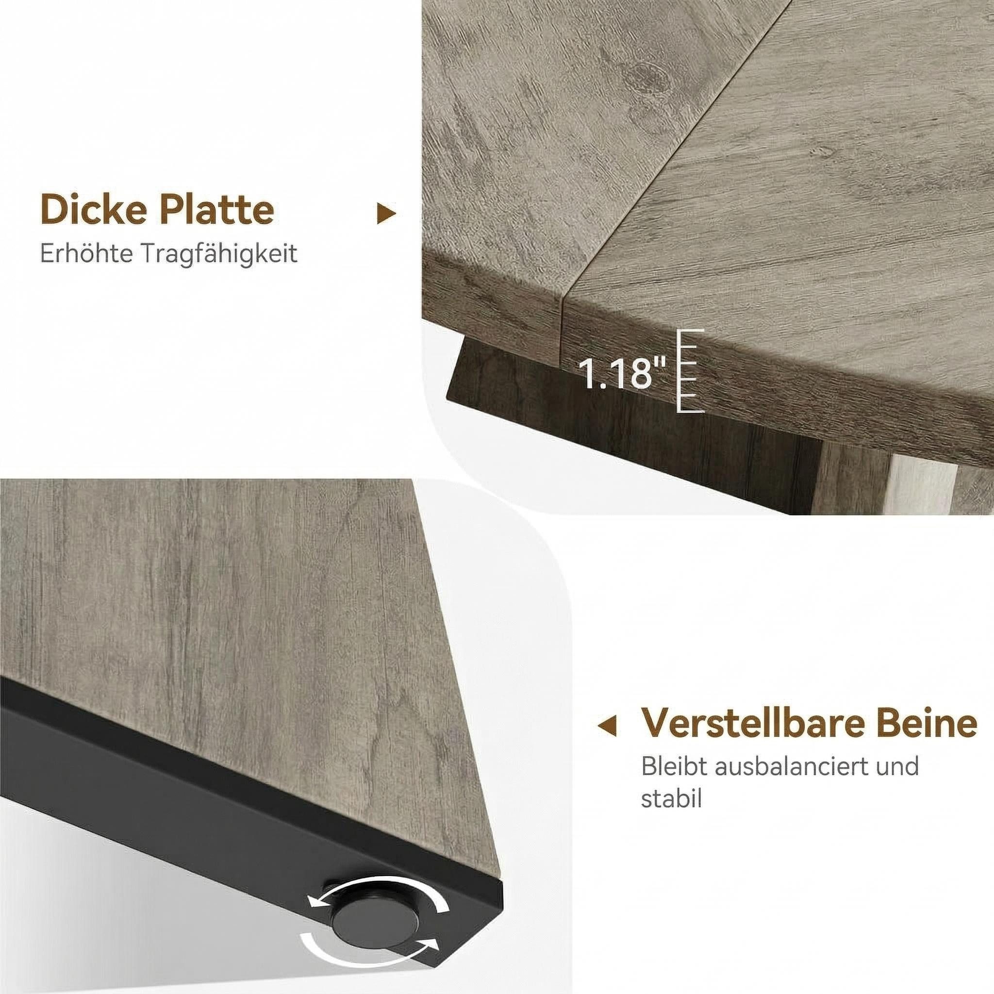 GarveeMore Esstisch runder im Industriestil mit Holzplatte und Beinen,120cm, Küchentisch aus Holz für 4 bis 6 Personen,für Esszimmer – Bild 4 von 5