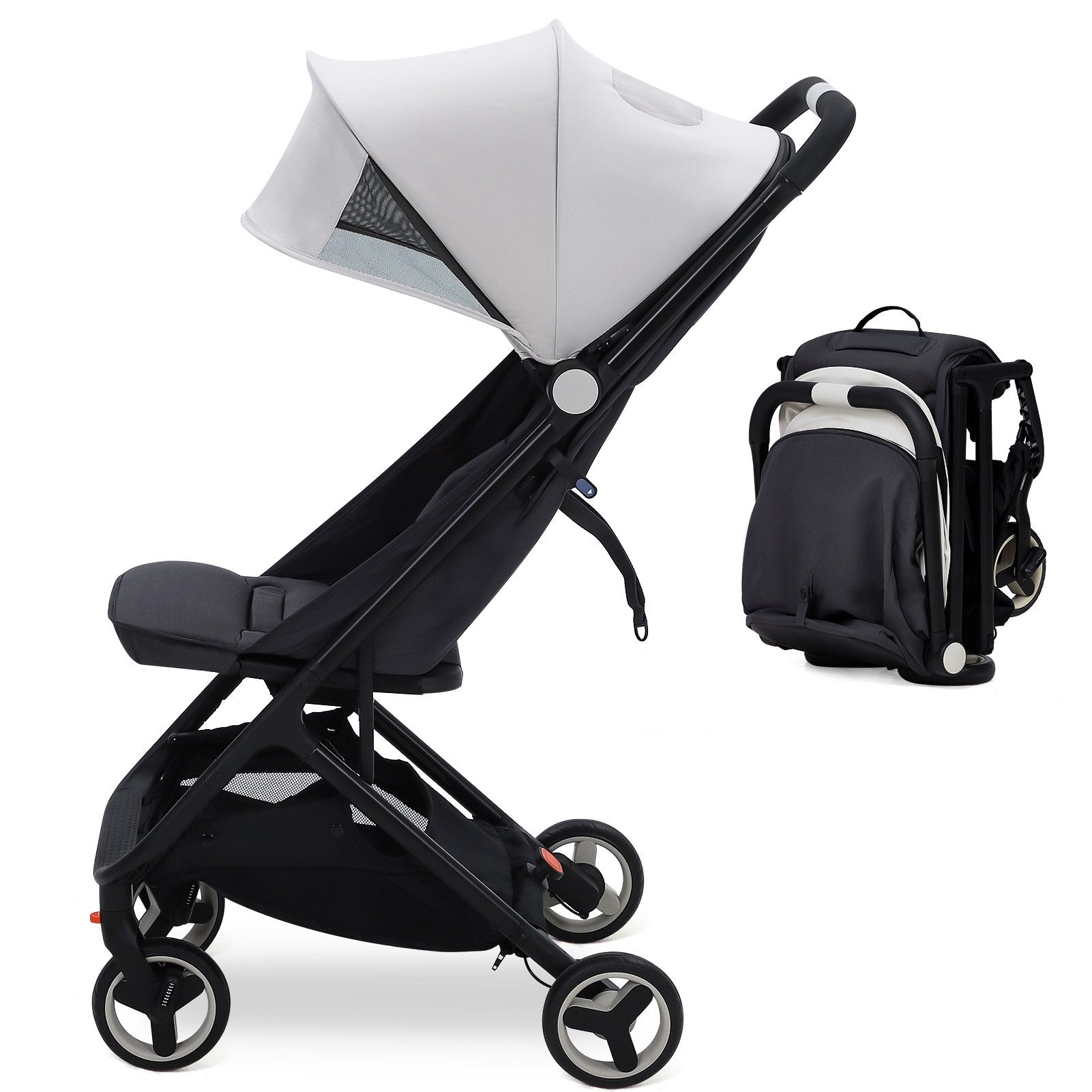 GarveeMore Kombi-Kinderwagen für Baby, 3-fach zusammenklappbar, 6-36 Monate, 18 kg Traglast, (1-tlg), 95°-150° verstellbare Rückenlehne, 5-Punkt-Gurt, Sonnenschutz