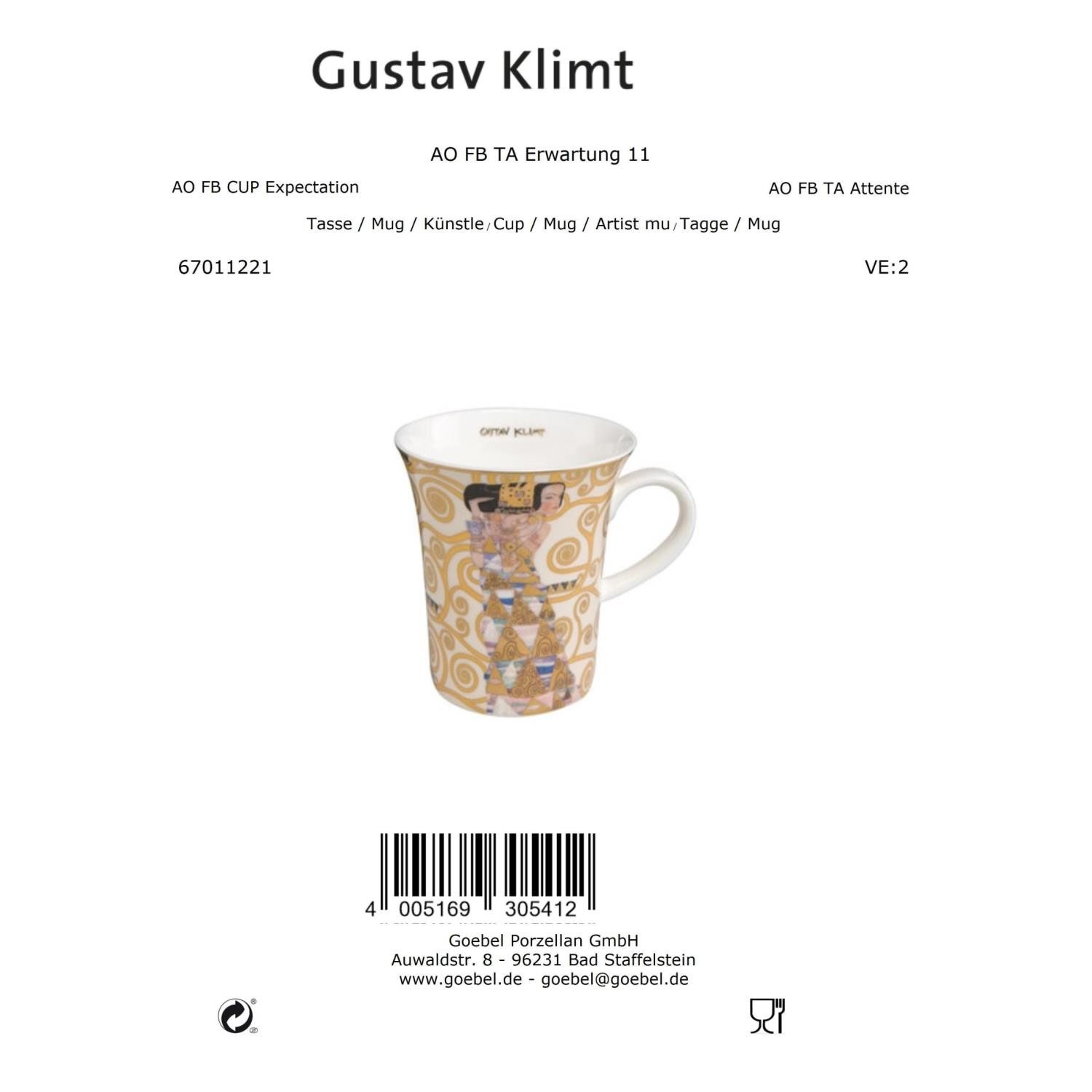 Goebel Tasse Gustav Klimt, Porzellan, Höhe: 11cm, Farbe: Gold, Motiv: Die Erwartung