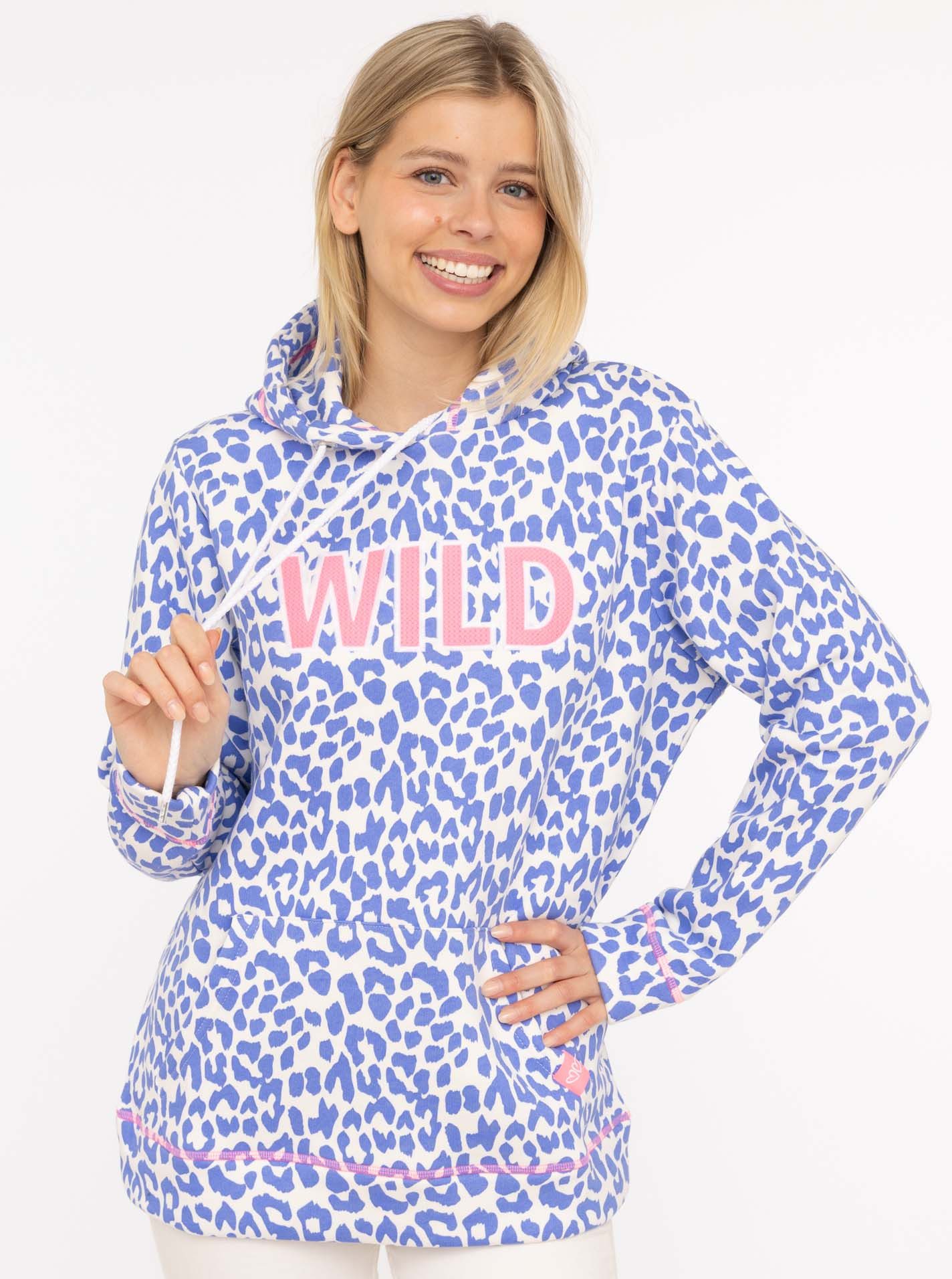Zwillingsherz Hoodie "Leo Pastell" Leomuster und WILD Applikation, Kapuze, Tasche, Baumwollmischung