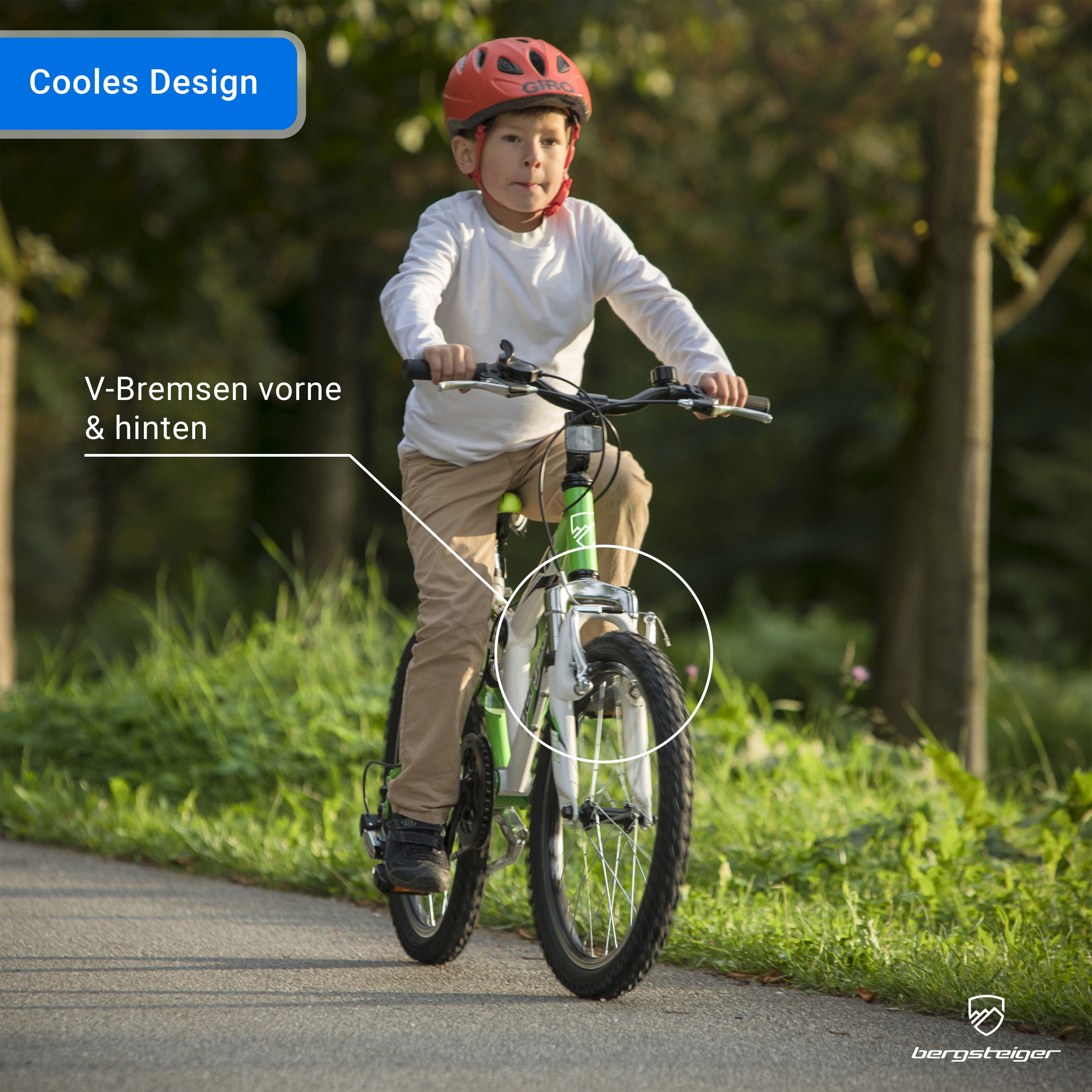 bergsteiger Mountainbike Montreal 20, 24 Zoll Kinderfahrrad, 6 - 13 Jahre, Mädchen, Jungen, 6 Gang Shimano Tourney RD-TY21 Schaltwerk, Kettenschaltung, Scheiben – Bild 4 von 5