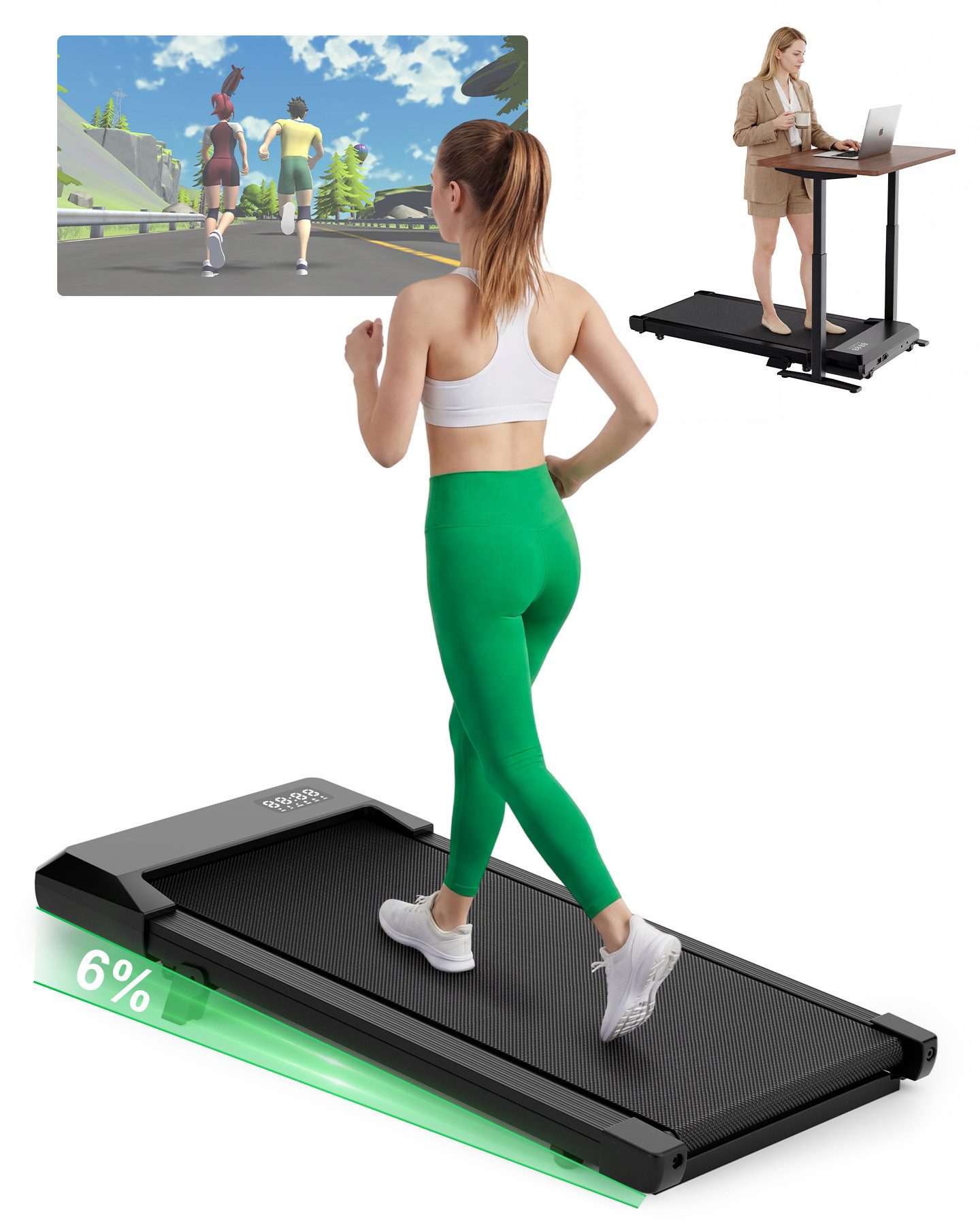 DEERRUN Laufband Deerrun Walking Pad mit Steigung max 136 KG, 2.5HP Laufband