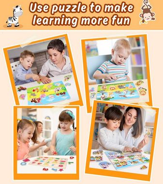 LENBEST Lernspielzeug 4er-Set Holzpuzzle Kleinkinder Spielzeug (Puzzlespiel, Steckpuzzle, Holzspielzeug für Kinder, Weihnachtsgeschenk), Kleinkinder Spielzeug ab 2 3 Jahre