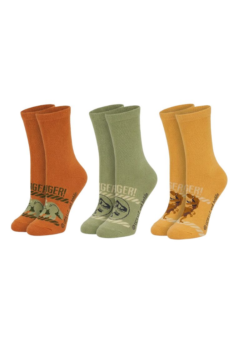 ONOMATO! Socken Jurassic World Kinder Socken 3er Pack Dinosaurier (3-Paar)
