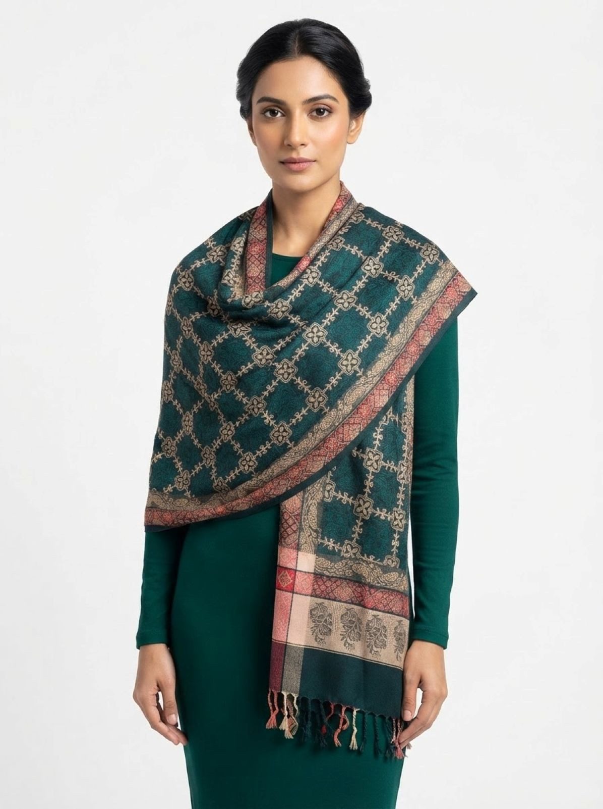 PfauGermany Modeschal Unique Design Diamond-Grid Embroidery