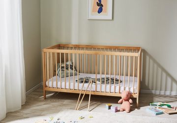 Kids Collective Babybett Gitterbett 60x120 70x140 cm höhenverstellbar herausnehmbare Sprossen, Buchenholz sehr stabil Made in Europe natur 120x60