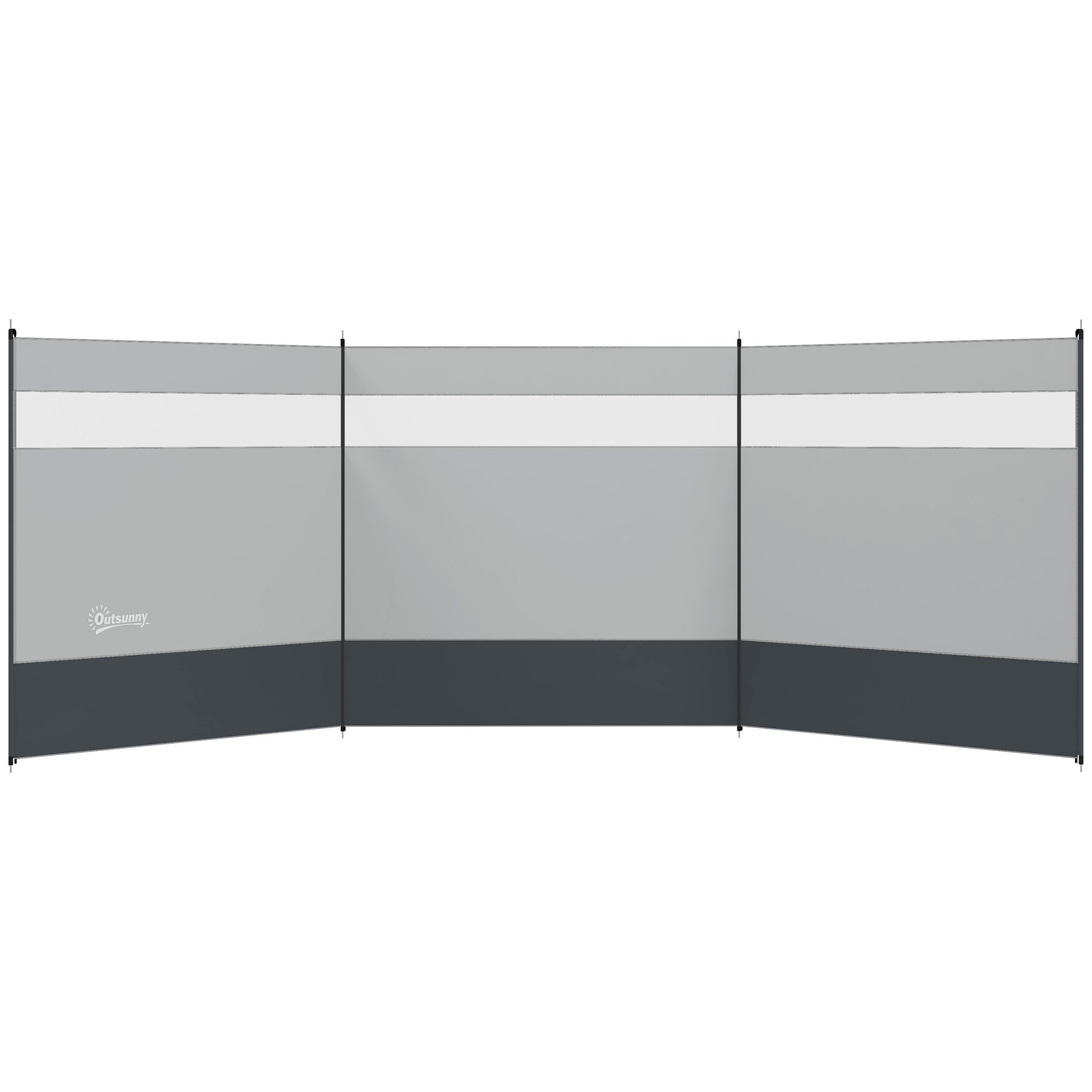 Outsunny Windschutz mit Lichtquellenfenster, Heringen, Seilen, (faltbar Sichtschutz, 3 tlg., Sonnenschutz), für Camping Garten, Strand, Terrasse 440 x 140 cm Grau
