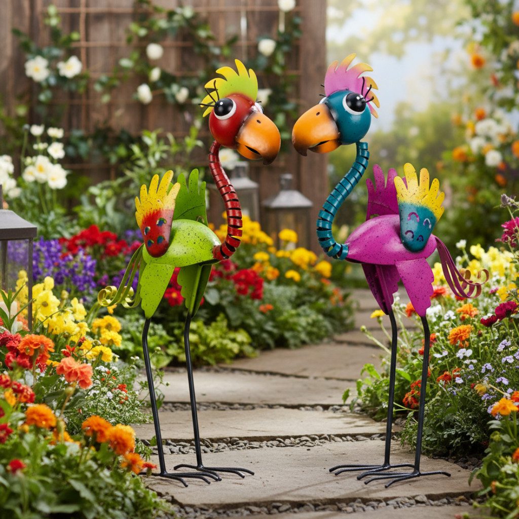 MF Gartenfigur Gartendeko Metall Vögel bunt stehend 2er Set Paliro 64 cm, (2 St)