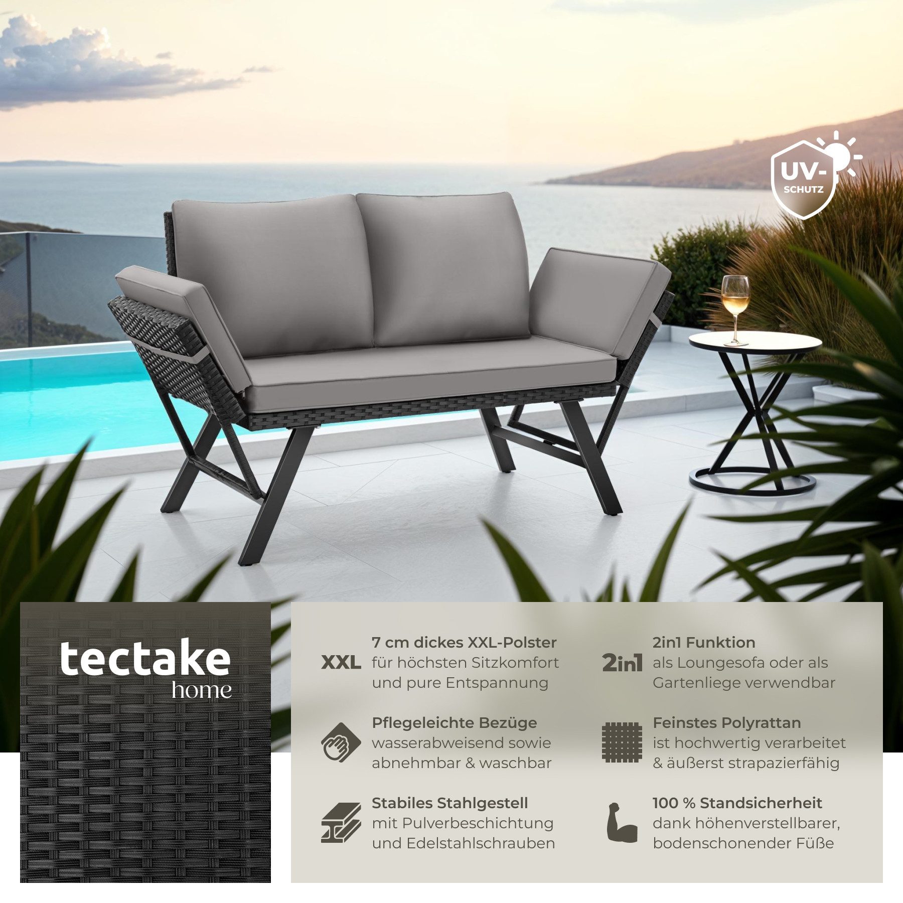 tectake Loungeset Rattan-Loungesofa, (Set., 1-tlg), Hochwertiges Polyrattan günstig online kaufen