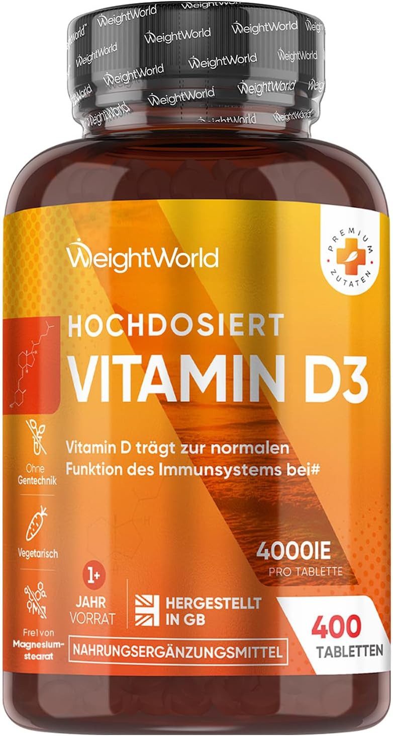 WeightWorld Vitamin D3 4000 IE Tabletten, 1 er Frei von Magnesiumstearat, Ohne Zusatzstoffe, Vegatarisch à 400 St., 100 g, Hochdosierte Unterstützung für Knochen & Immunsystem
